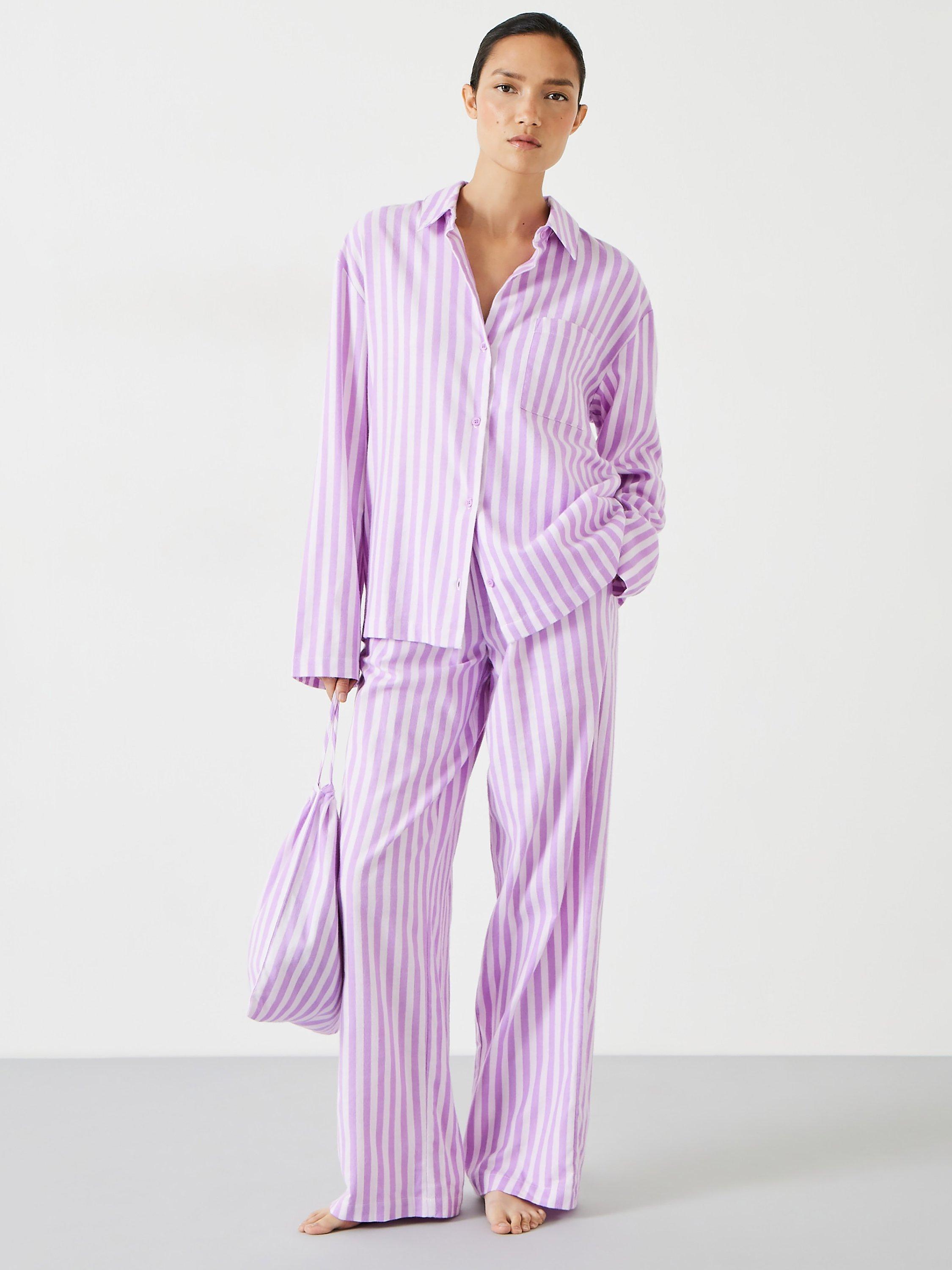 HUSH Luella Brushed Twill Pyjamas, Lilac Stripe
