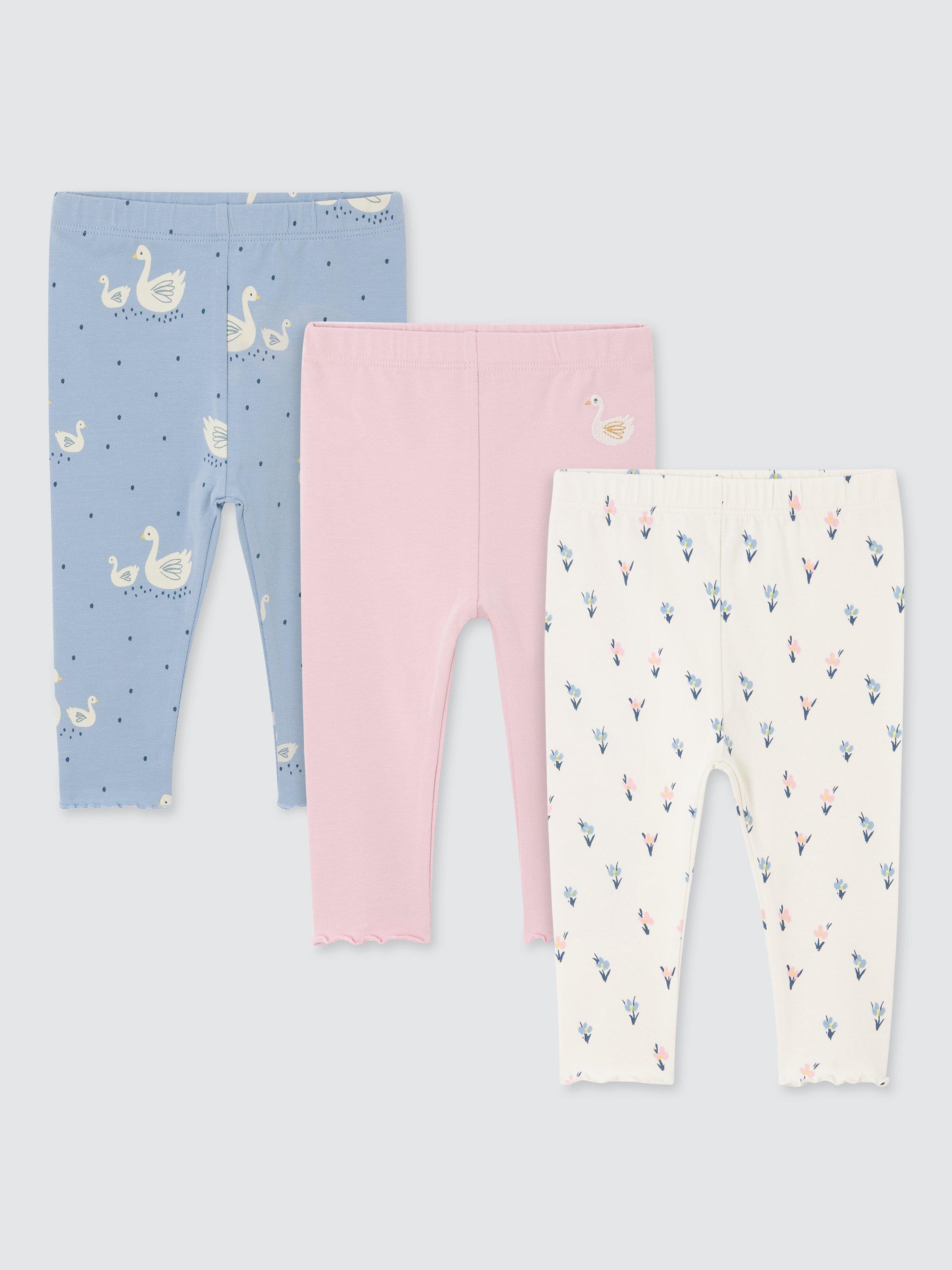 John Lewis Baby Swan Print Leggings, Pack of 3, Pink/Multi