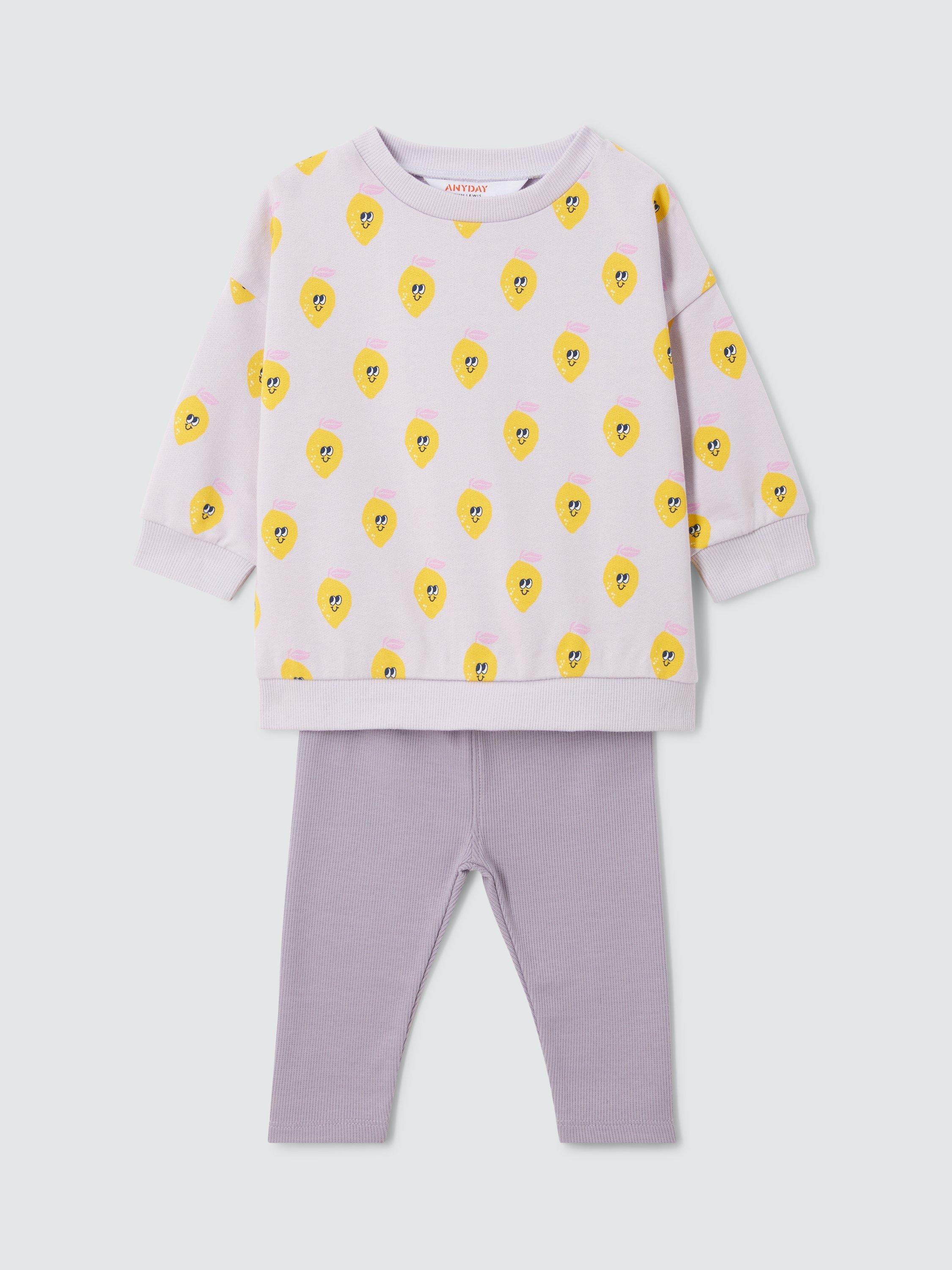 John Lewis ANYDAY Baby Lemon Print Jumper & Leggings Set, Purple/Multi