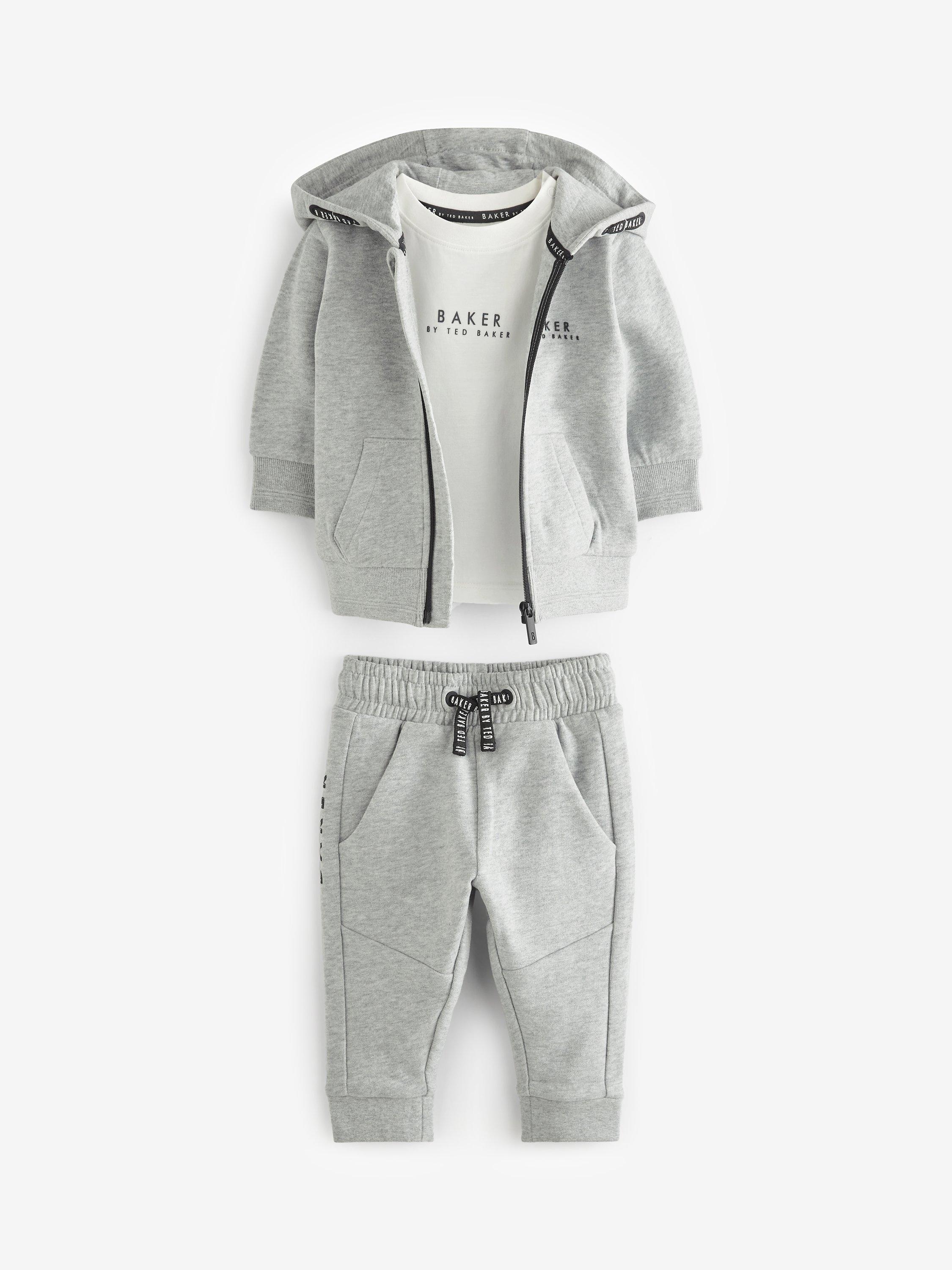 Ted Baker Baby Logo 3 Piece Tracksuit & T-Shirt Set, Grey/White