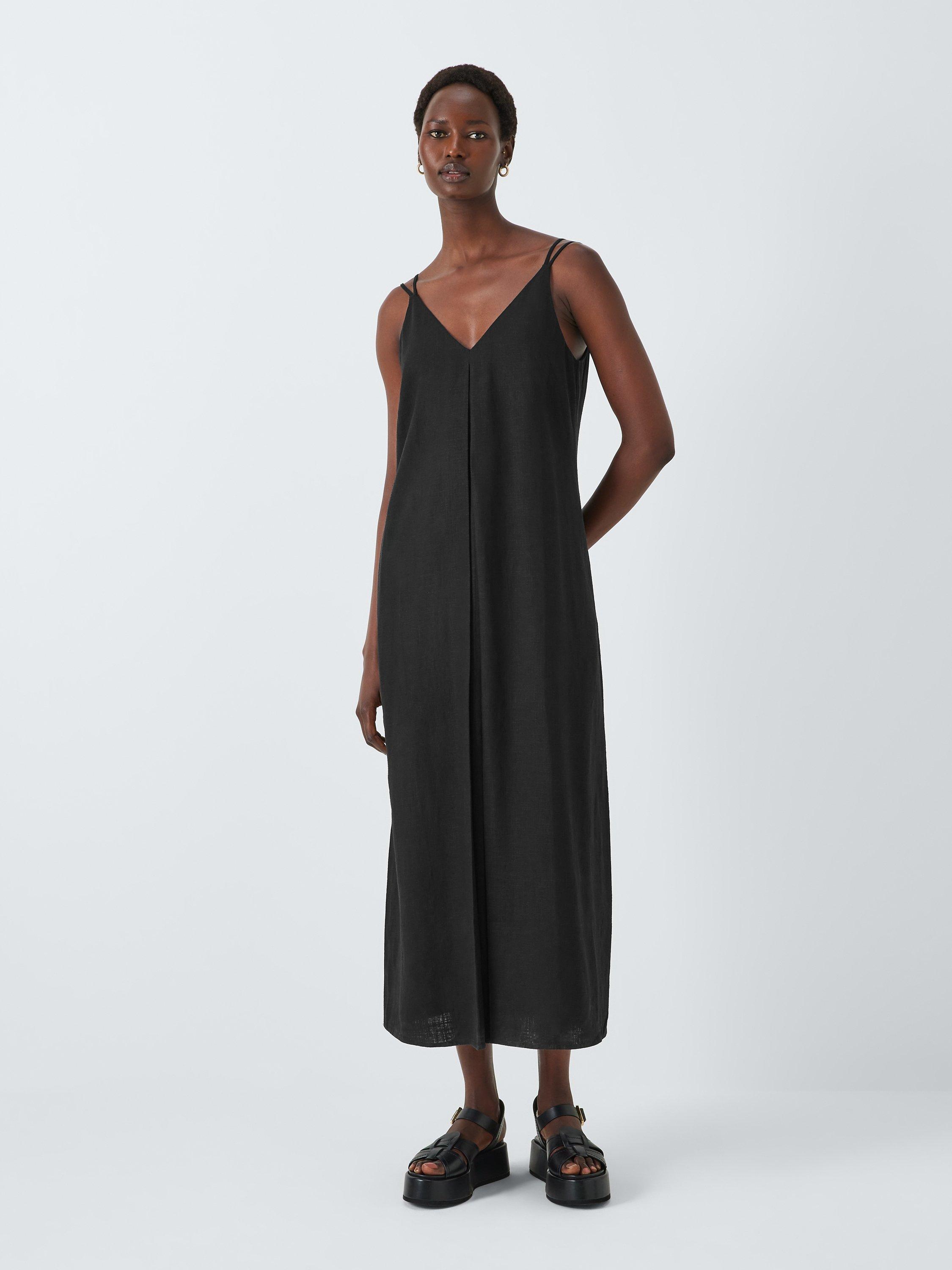 John Lewis V-Neck Linen Blend Dress, Black