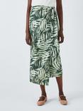 John Lewis Rio Palm Print Linen Blend Skirt, Green/Multi