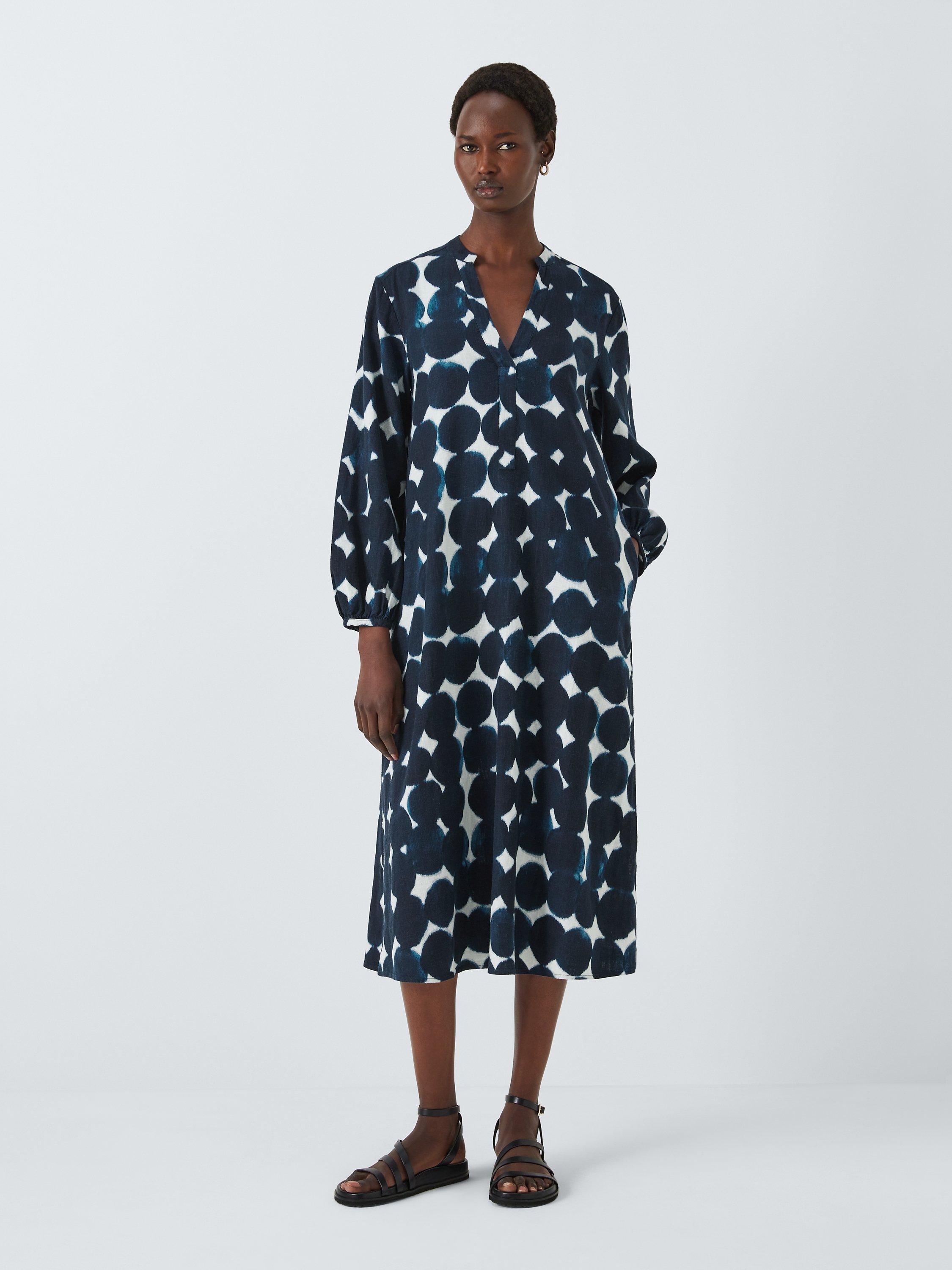 John Lewis Spot Print Linen Blend Dress