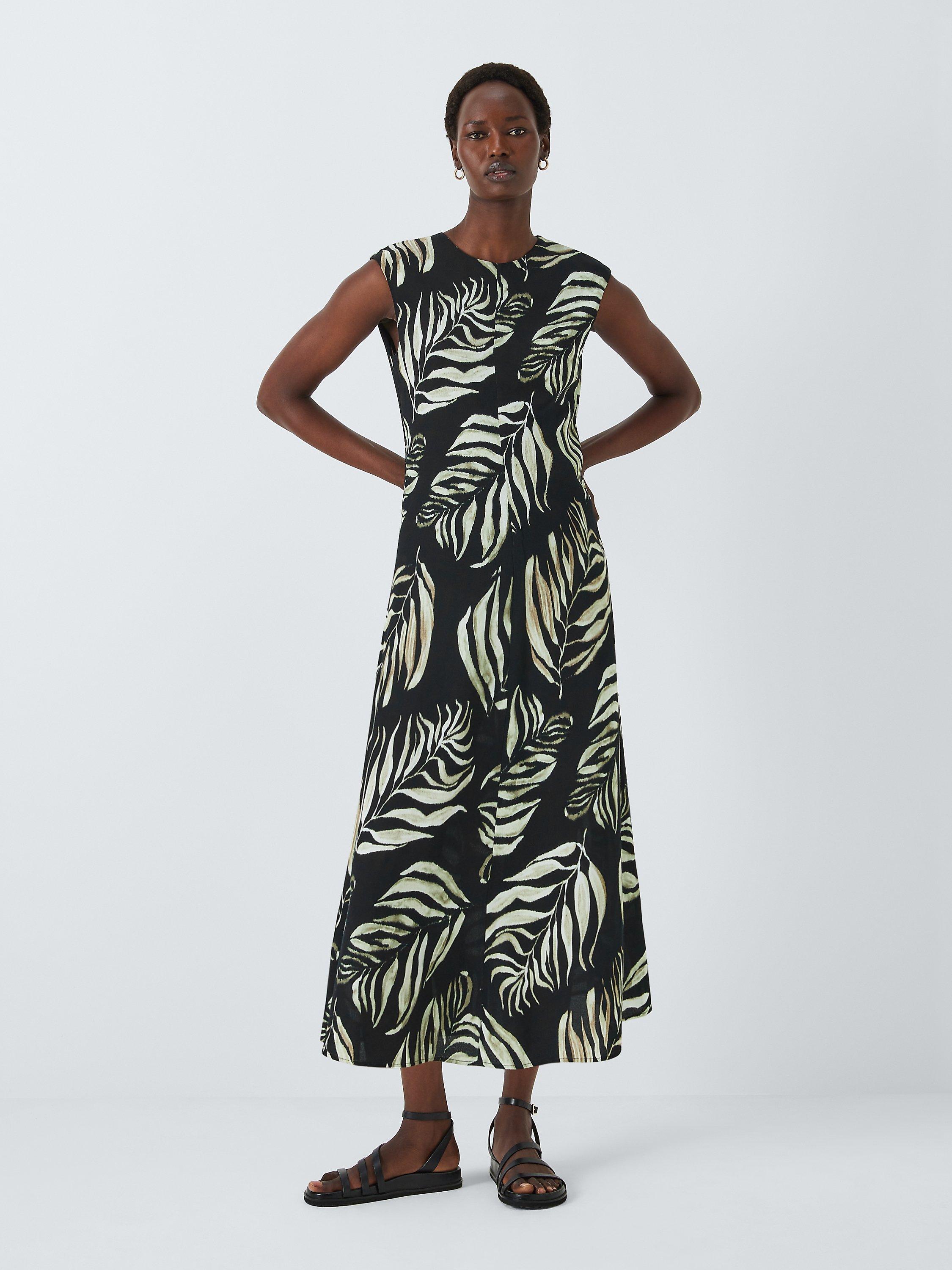 John Lewis Palm Leaf Dress, Black/Multi, 20