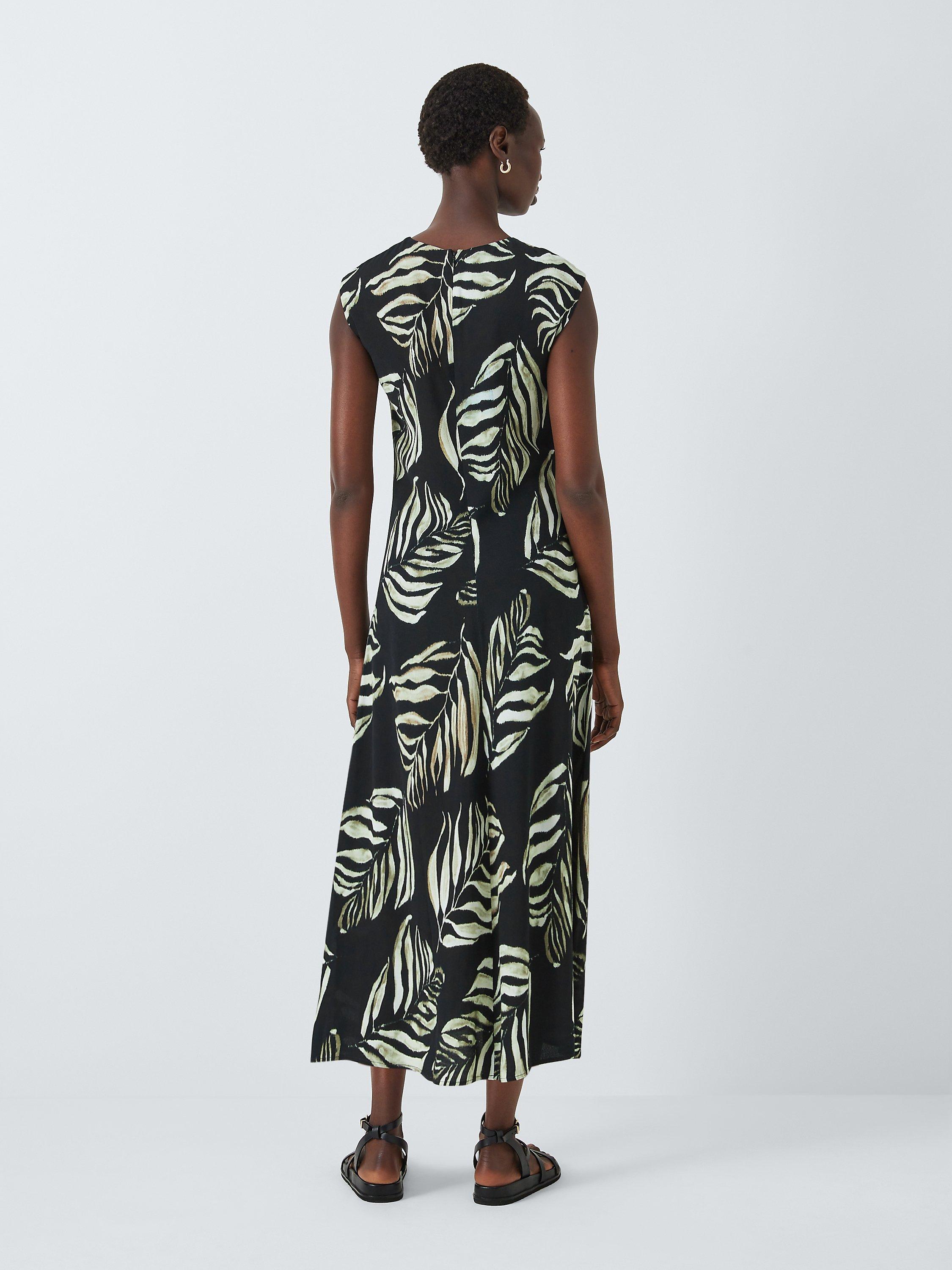 John Lewis Palm Leaf Dress, Black/Multi, 20