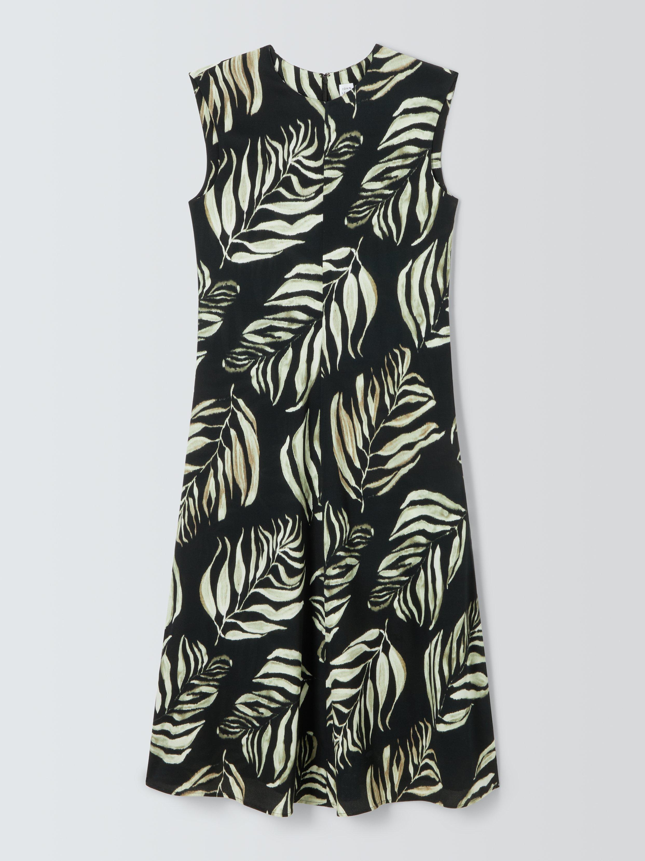 John Lewis Palm Leaf Dress, Black/Multi, 20