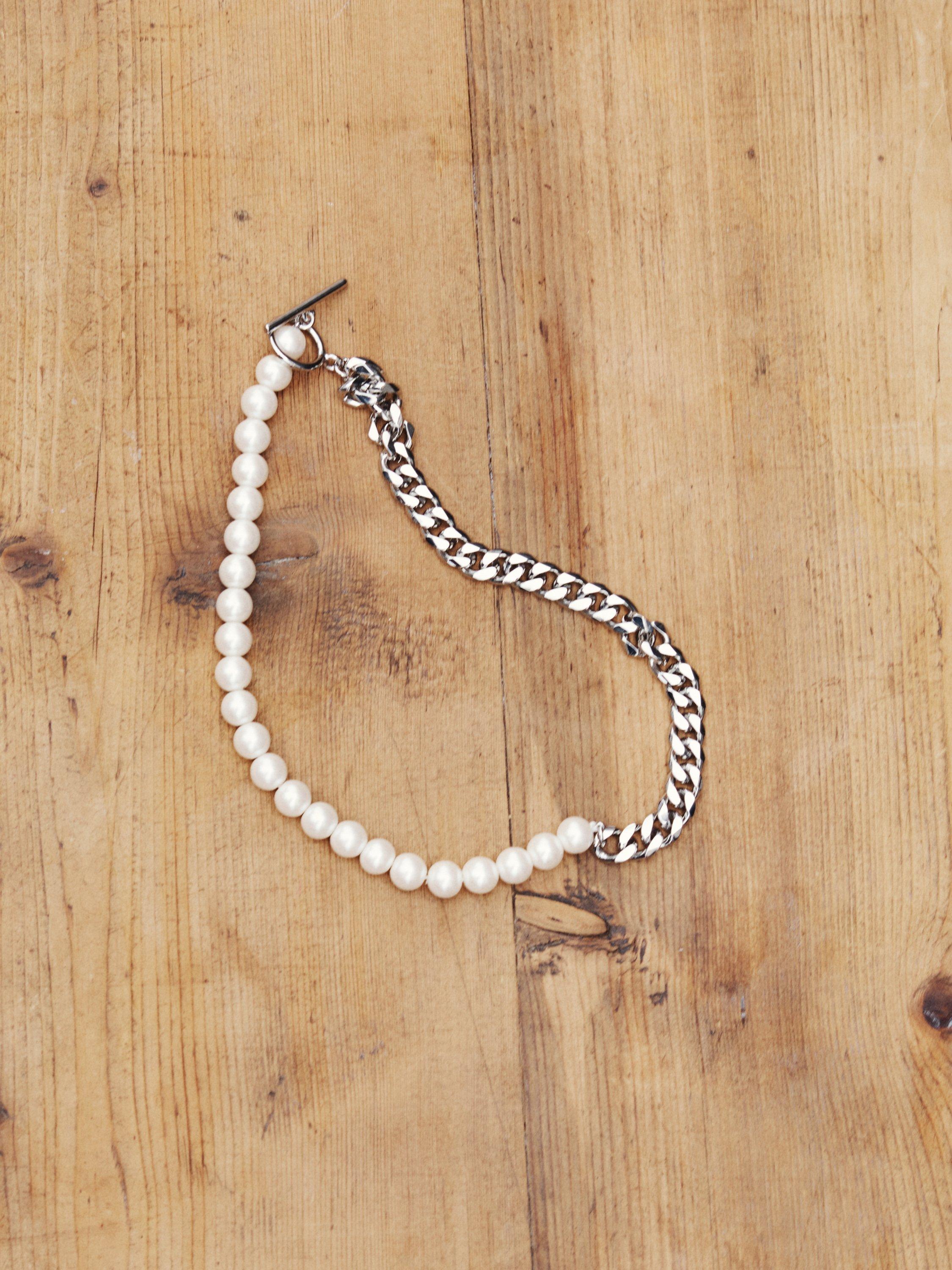 HUSH Harrie Pearl Chain Necklace, Silver