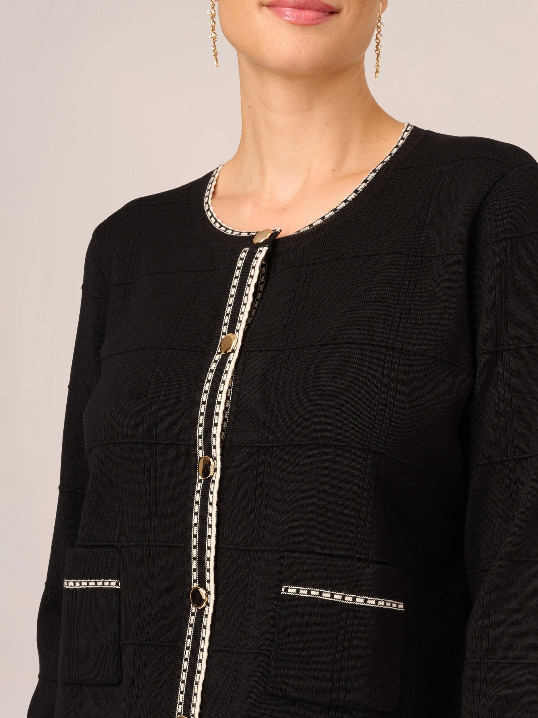 Product image 3 of 4, which shows Adrianna Papell Button Front Tipped Sweater, Black/Cream, L