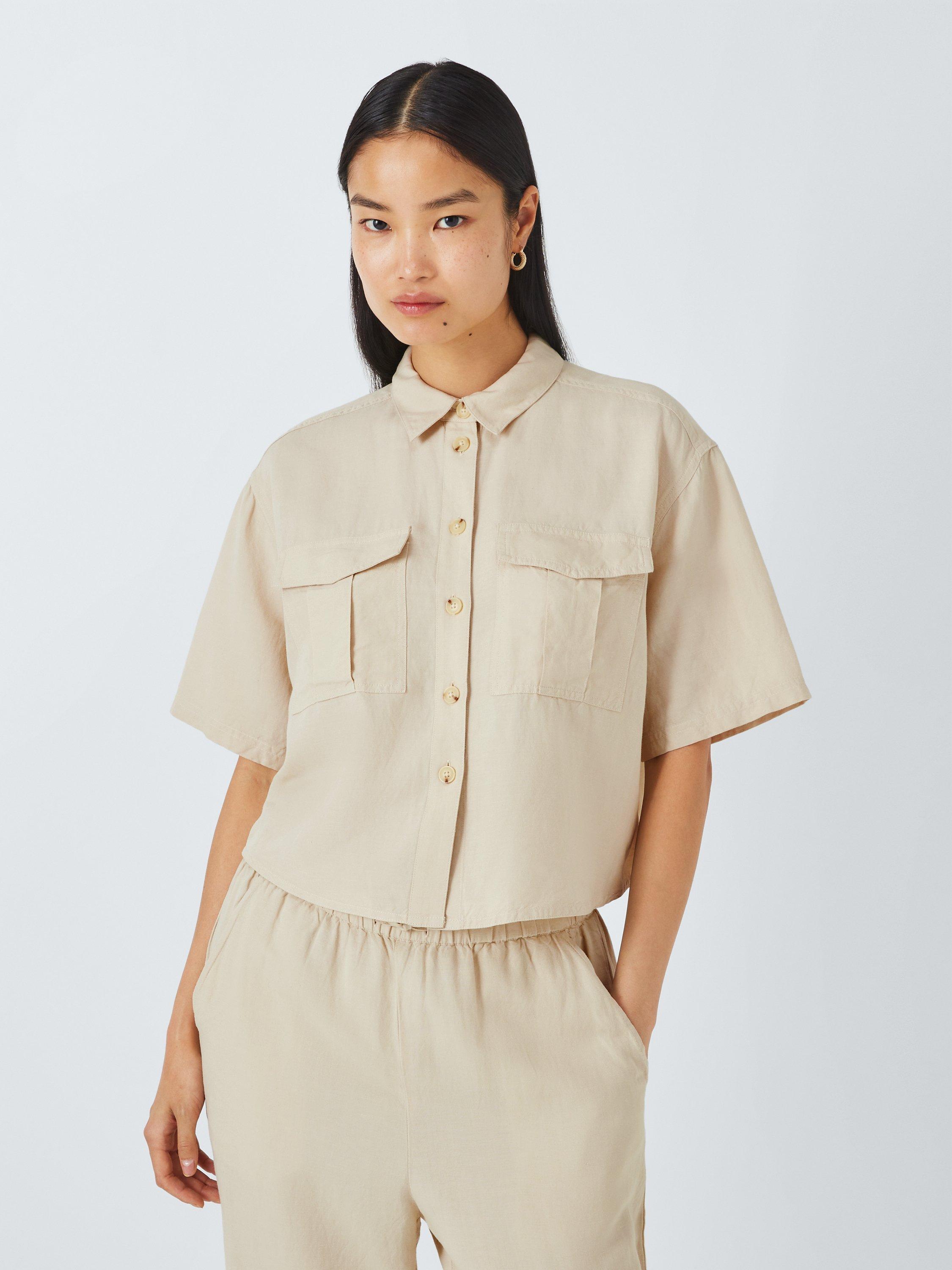 John Lewis ANYDAY Utility Linen Blend Shirt, Oatmeal