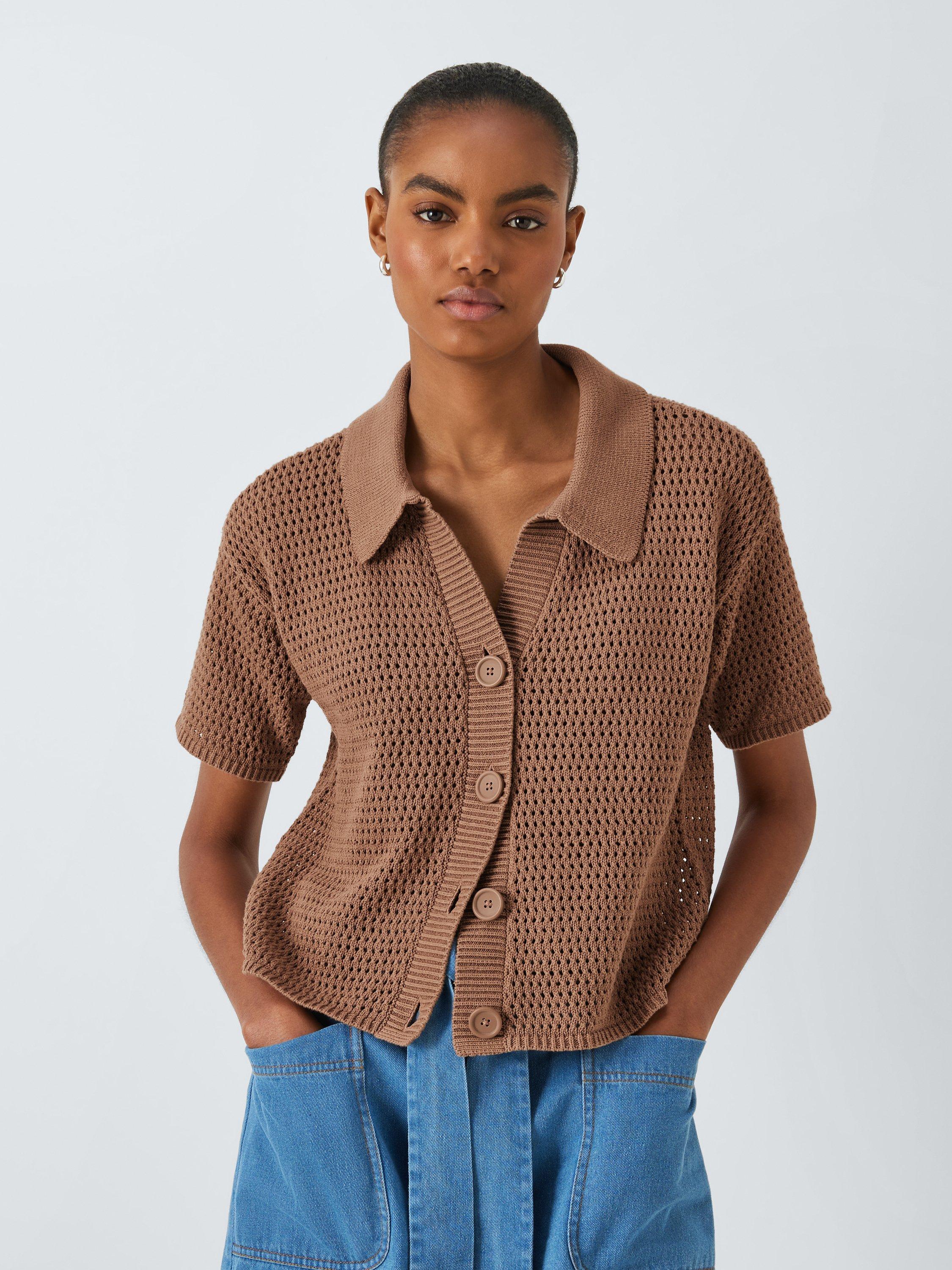 John Lewis ANYDAY Pointelle Collar Cardigan, Caramel