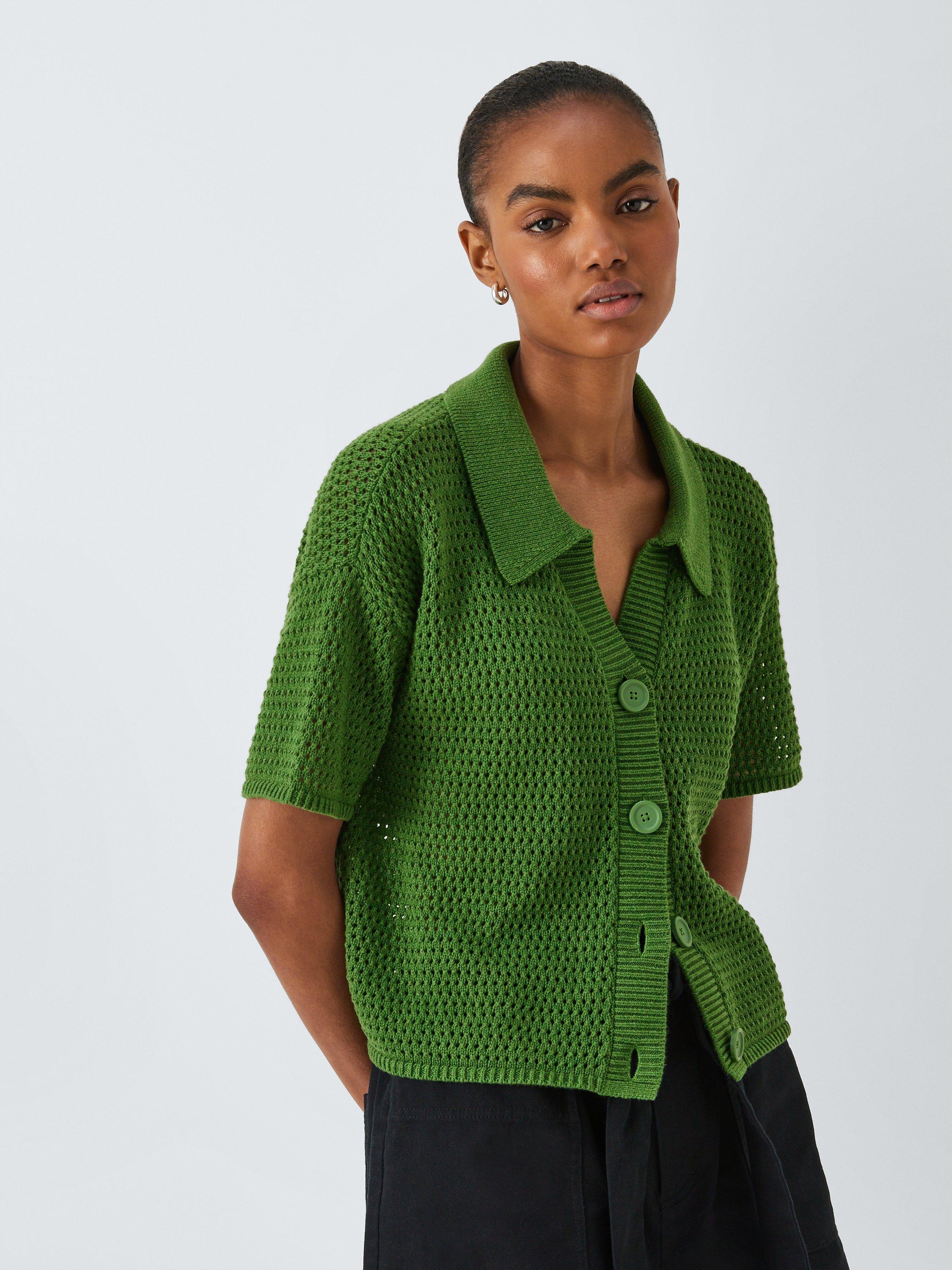 John Lewis ANYDAY Pointelle Collar Cardigan, Green