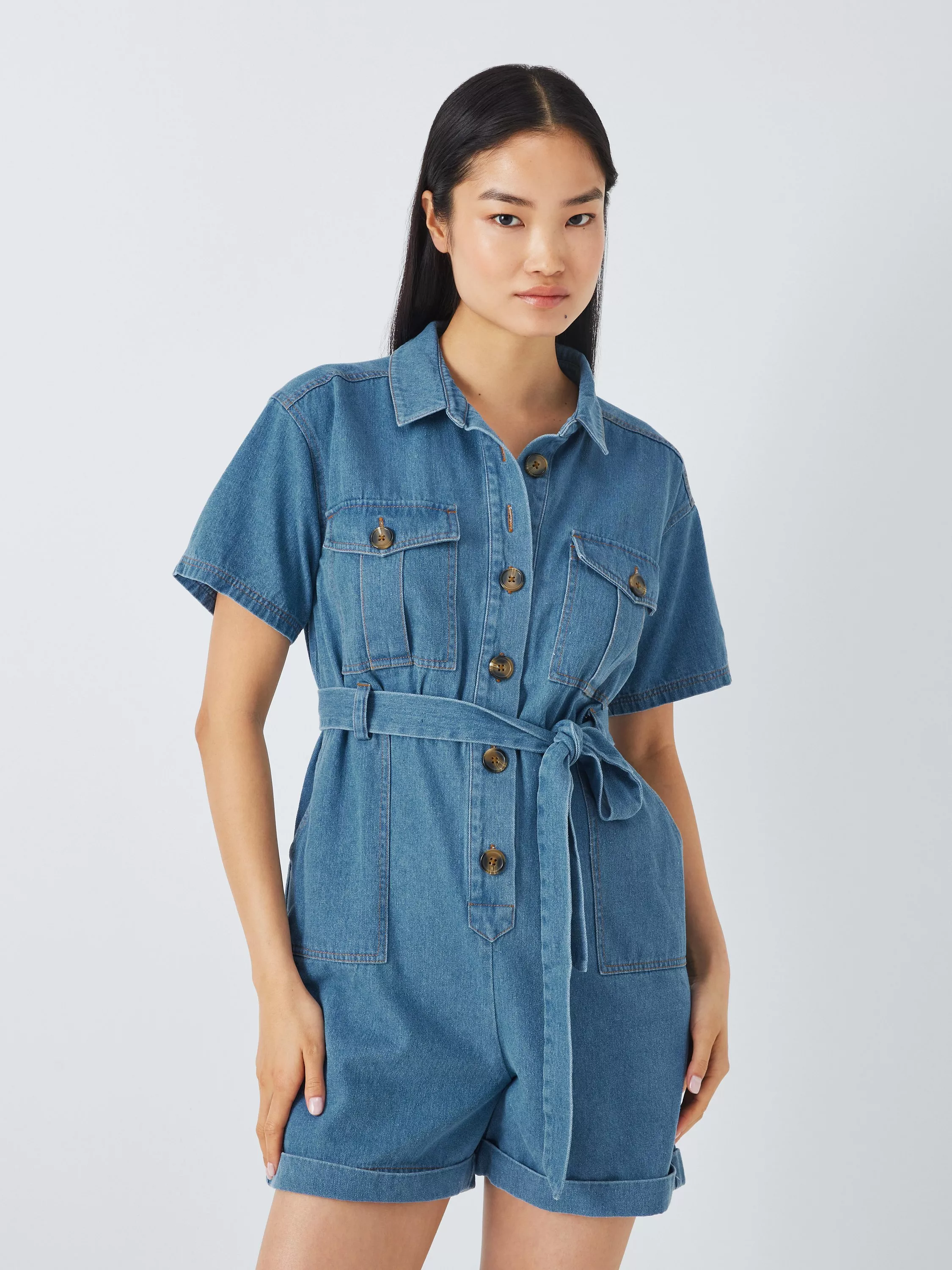 John Lewis ANYDAY Denim Pocket Playsuit Mid Wash