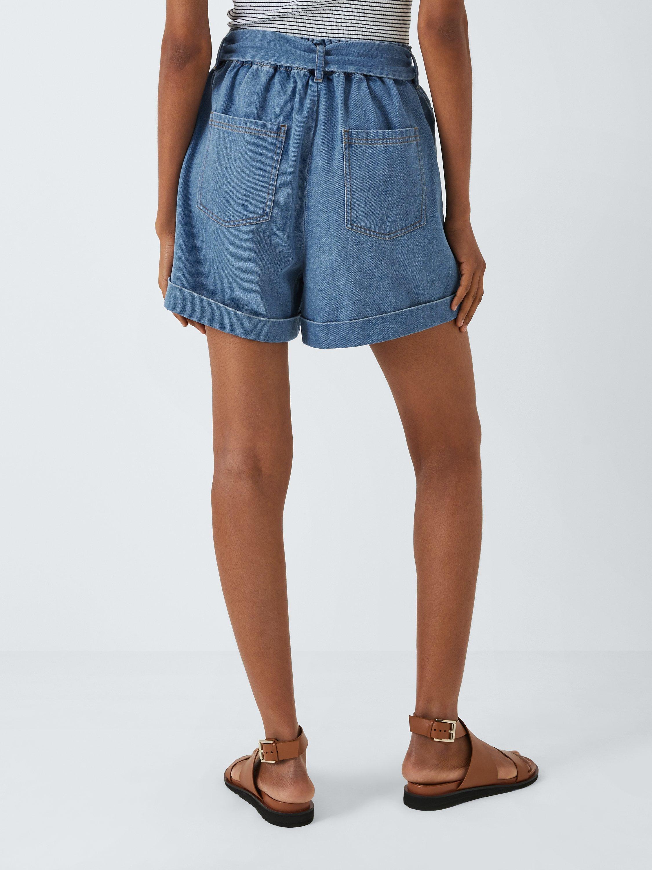 John Lewis ANYDAY Paperbag Denim Shorts Mid Wash