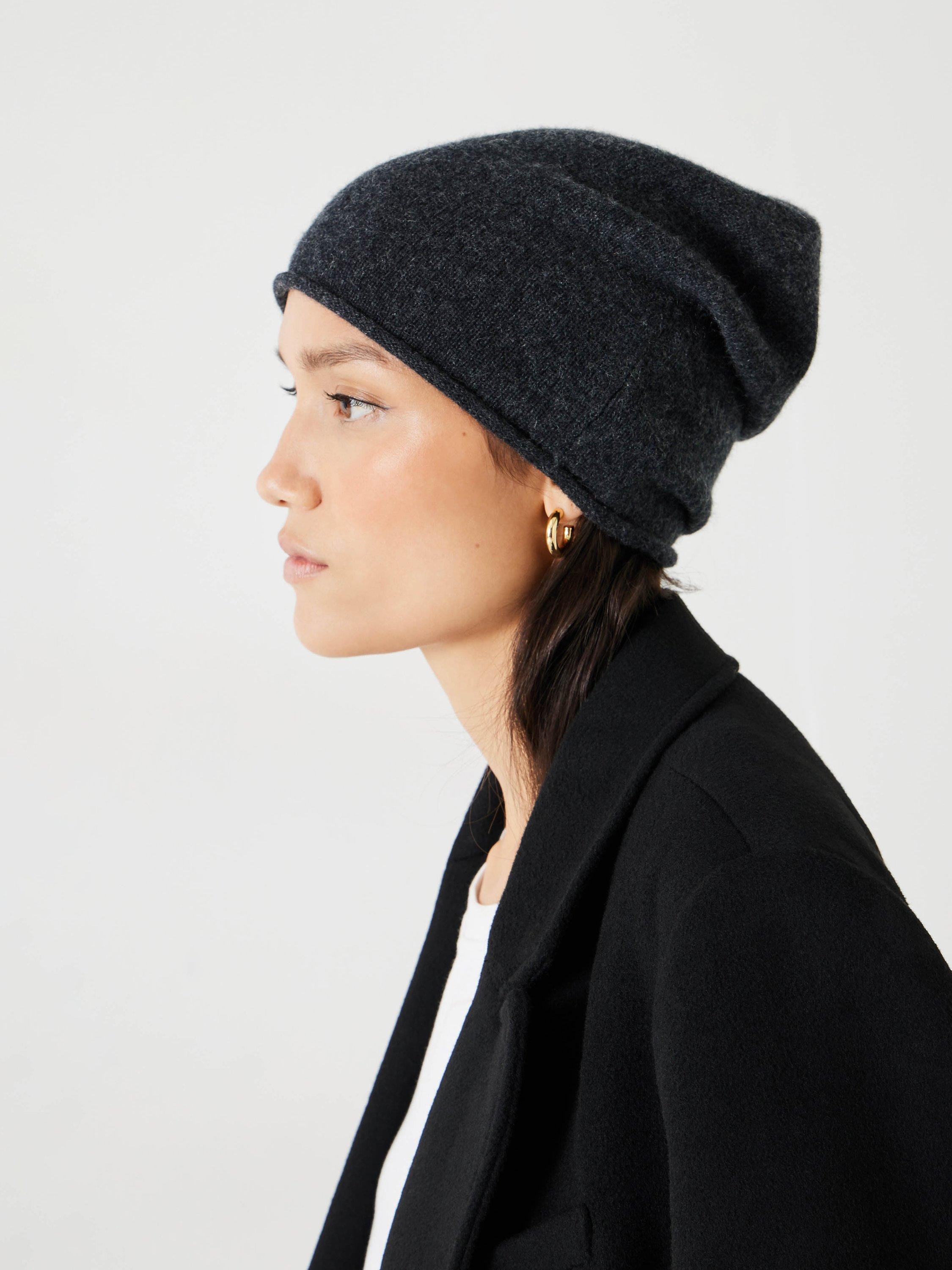 Product image 2 of 4, which shows HUSH Cashmere Beanie Hat, Charcoal Marl, One Size