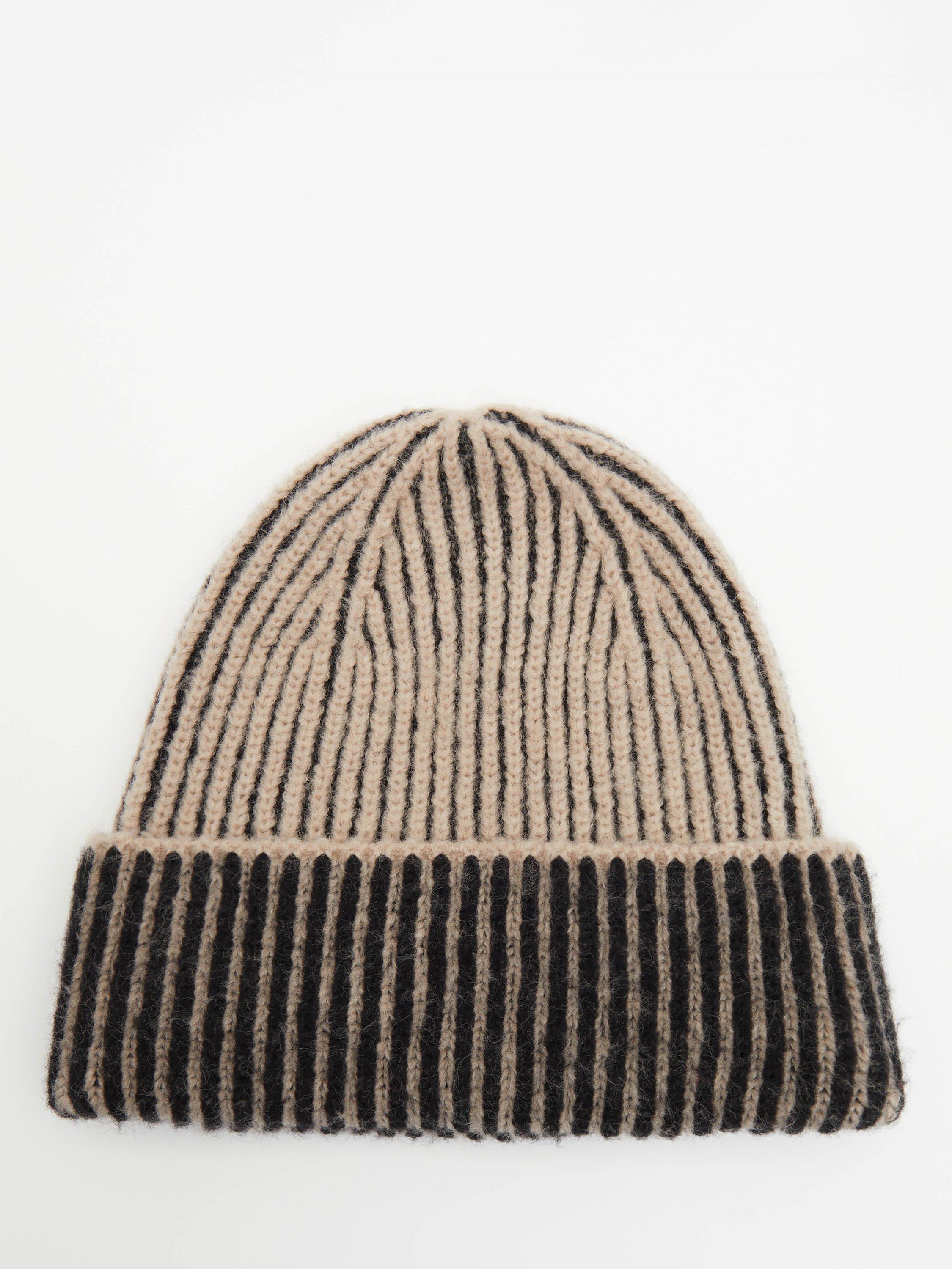 Product image 1 of 3, which shows HUSH Denver Stripe Beanie, Black/Camel, One Size