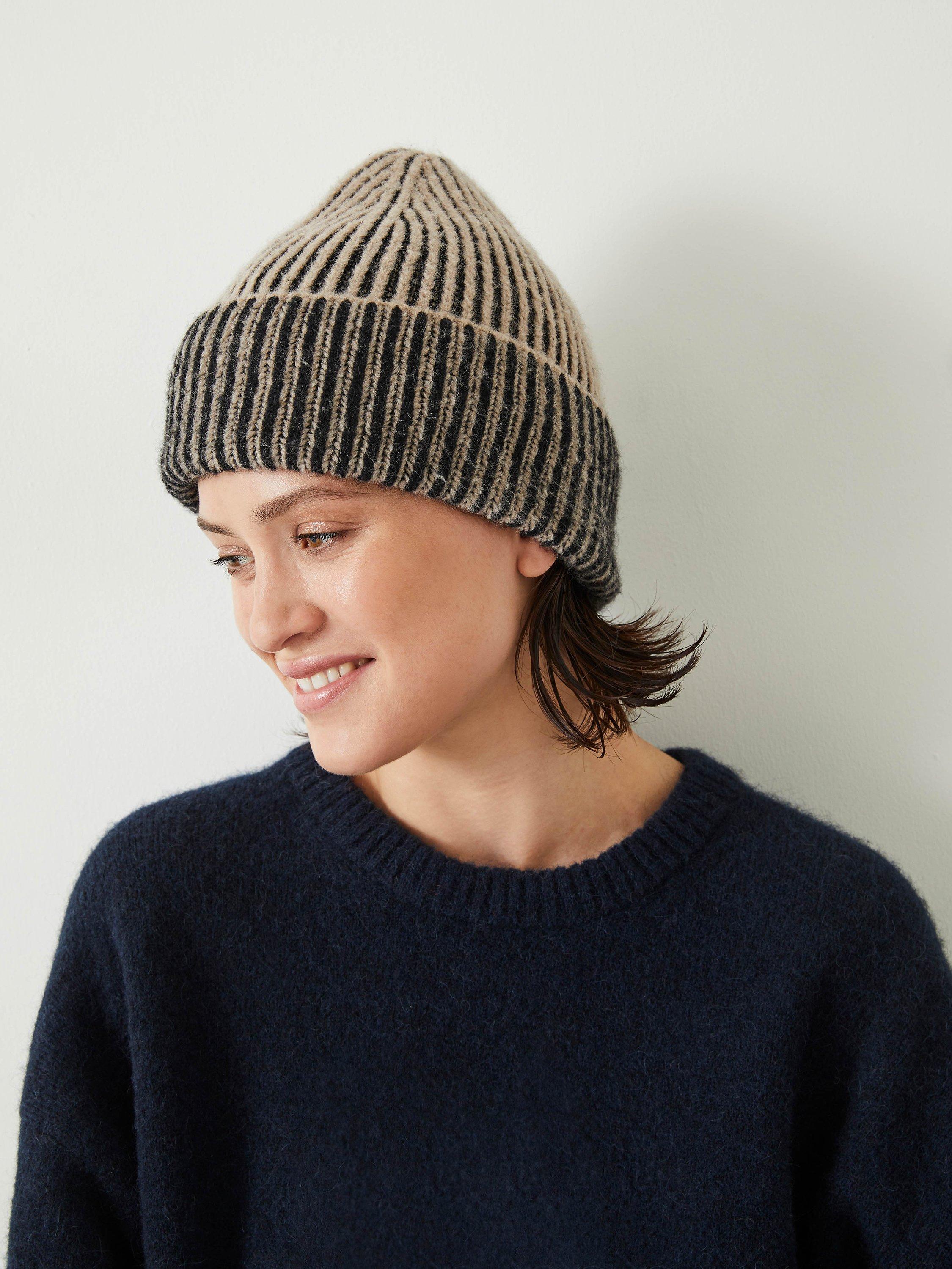 Product image 2 of 3, which shows HUSH Denver Stripe Beanie, Black/Camel, One Size