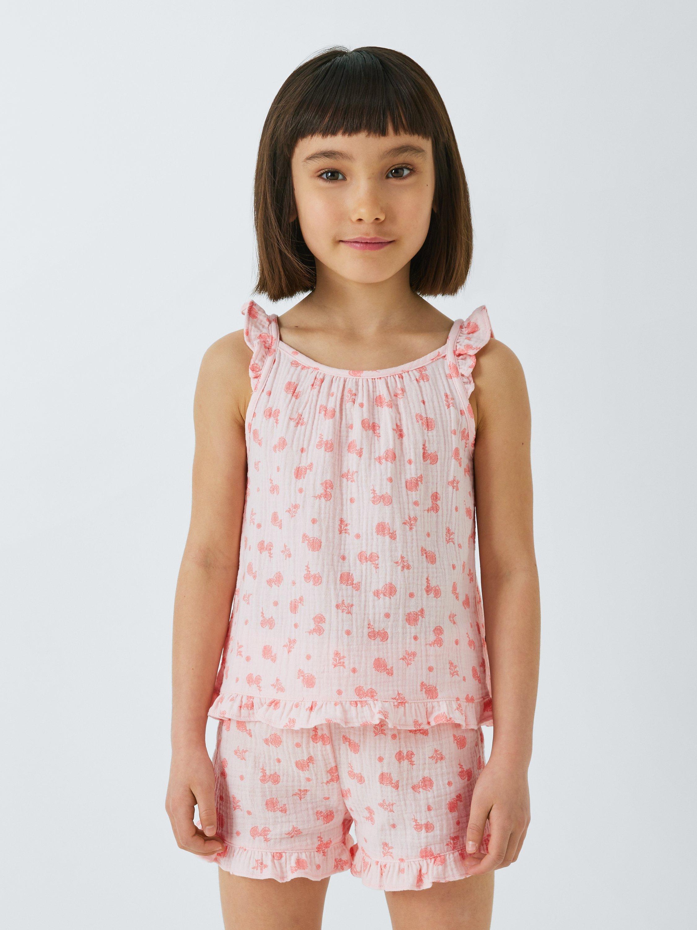 John Lewis Kids' Floral Cotton Muslin Shortie Pyjama Set, Pink, 12 years