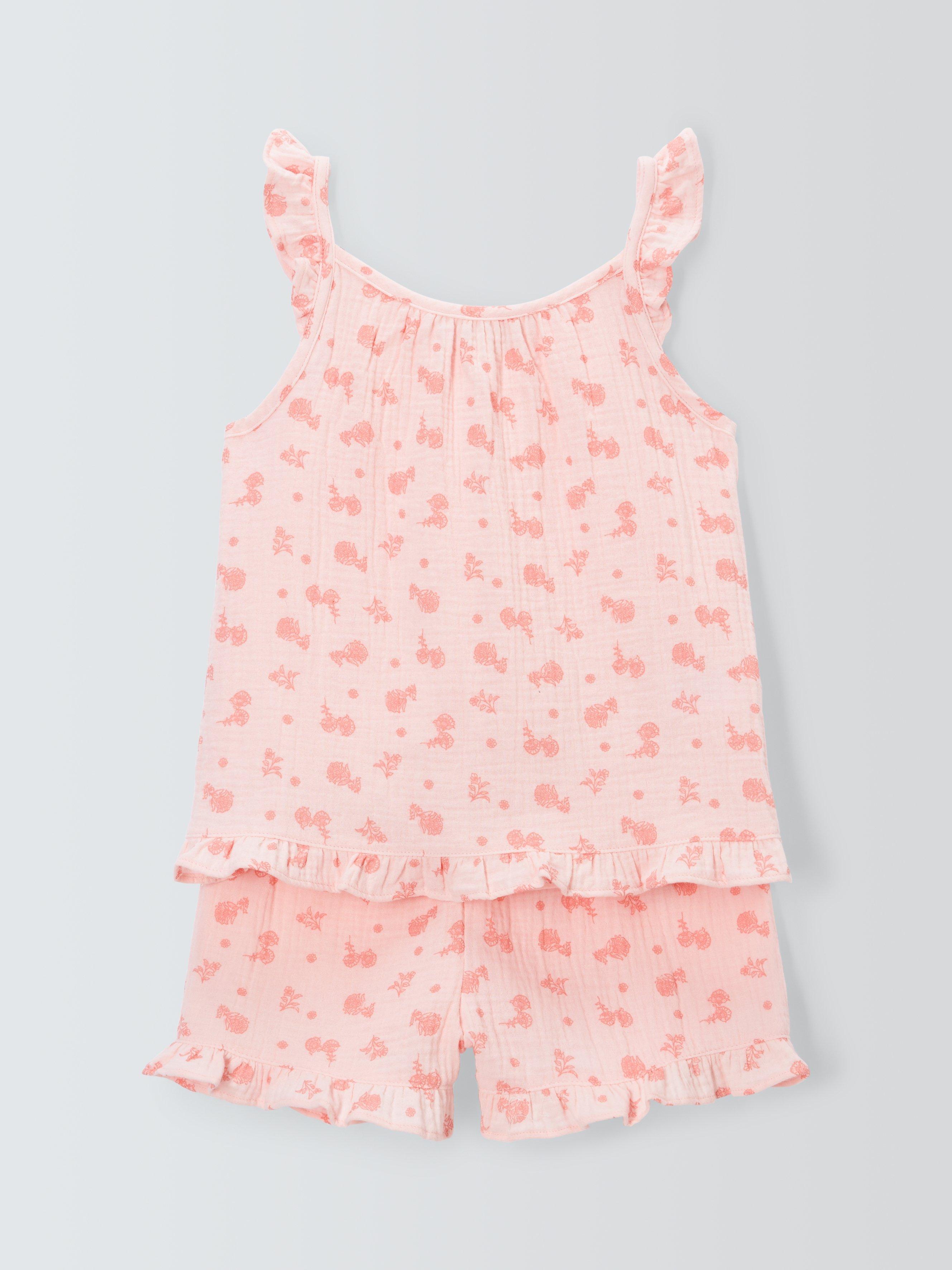 John Lewis Kids' Floral Cotton Muslin Shortie Pyjama Set, Pink, 12 years