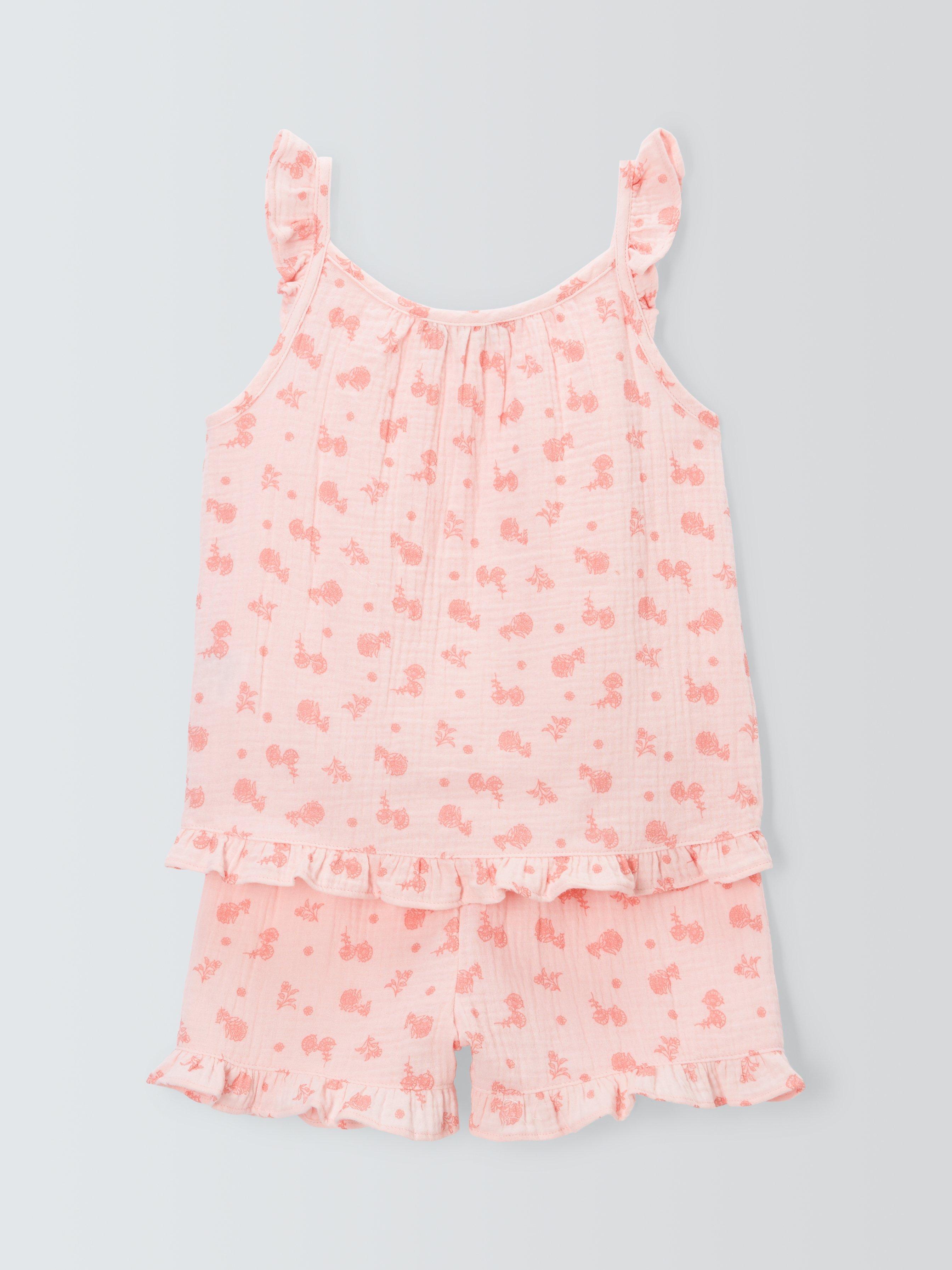 John Lewis Kids' Floral Cotton Muslin Shortie Pyjama Set, Pink, 12 years