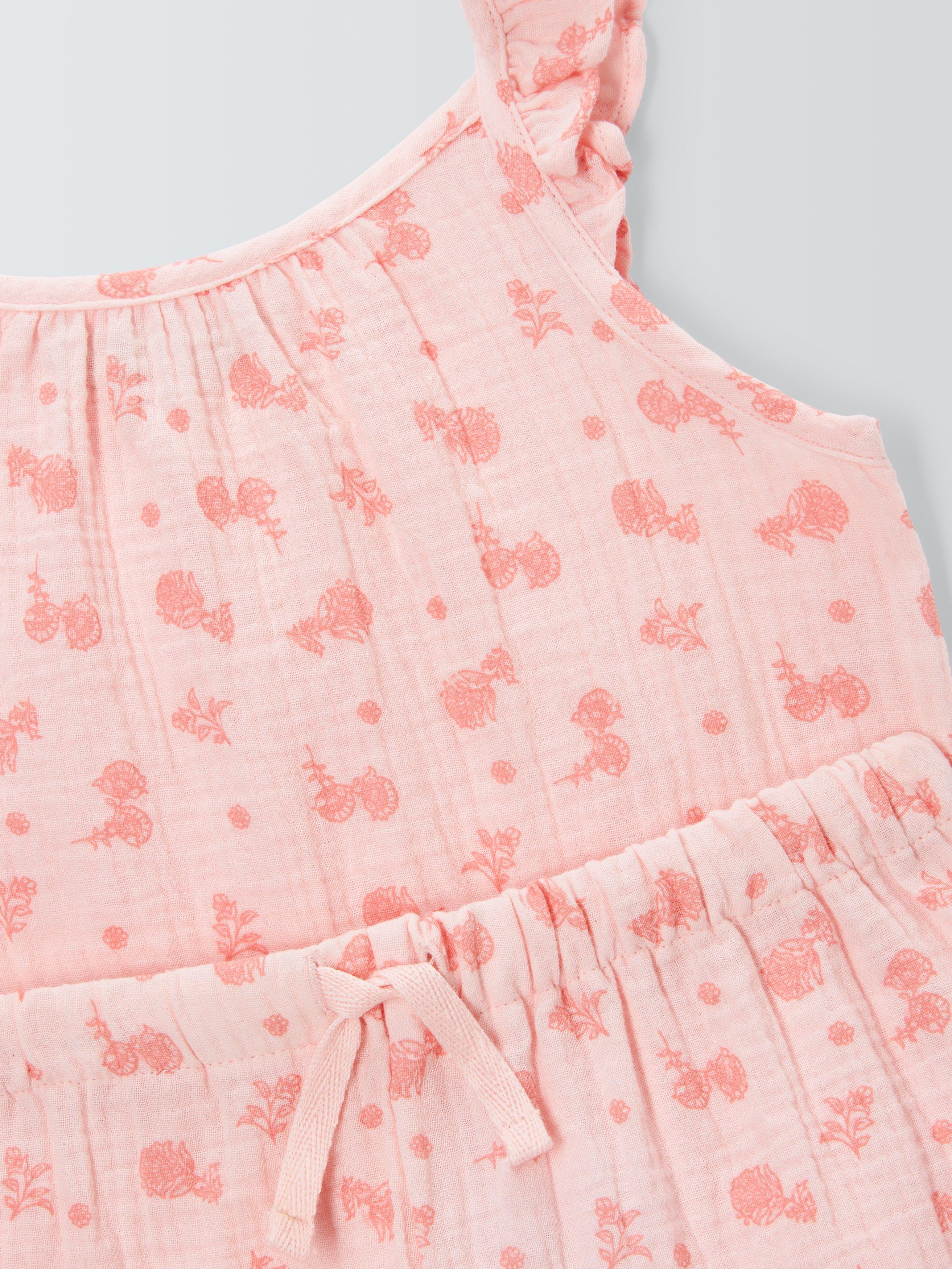 John Lewis Kids' Floral Cotton Muslin Shortie Pyjama Set, Pink, 12 years