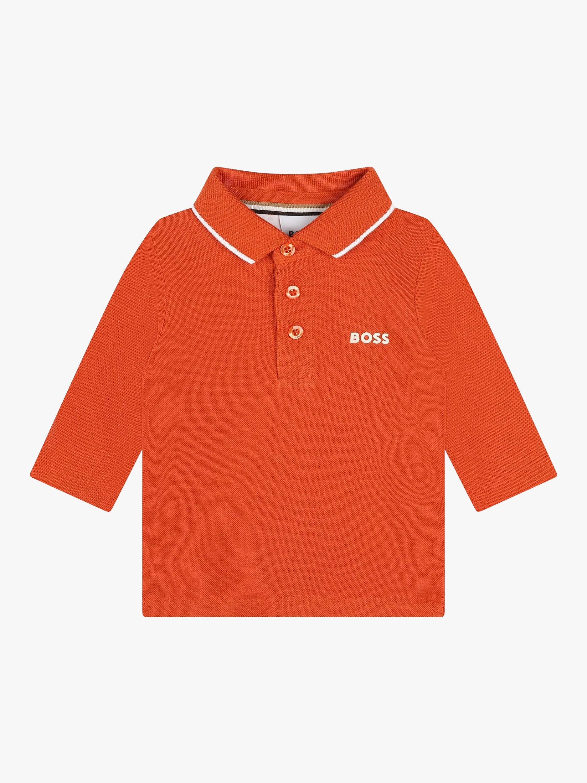 BOSS Baby Logo Long Sleeve Polo Shirt, Dark Orange