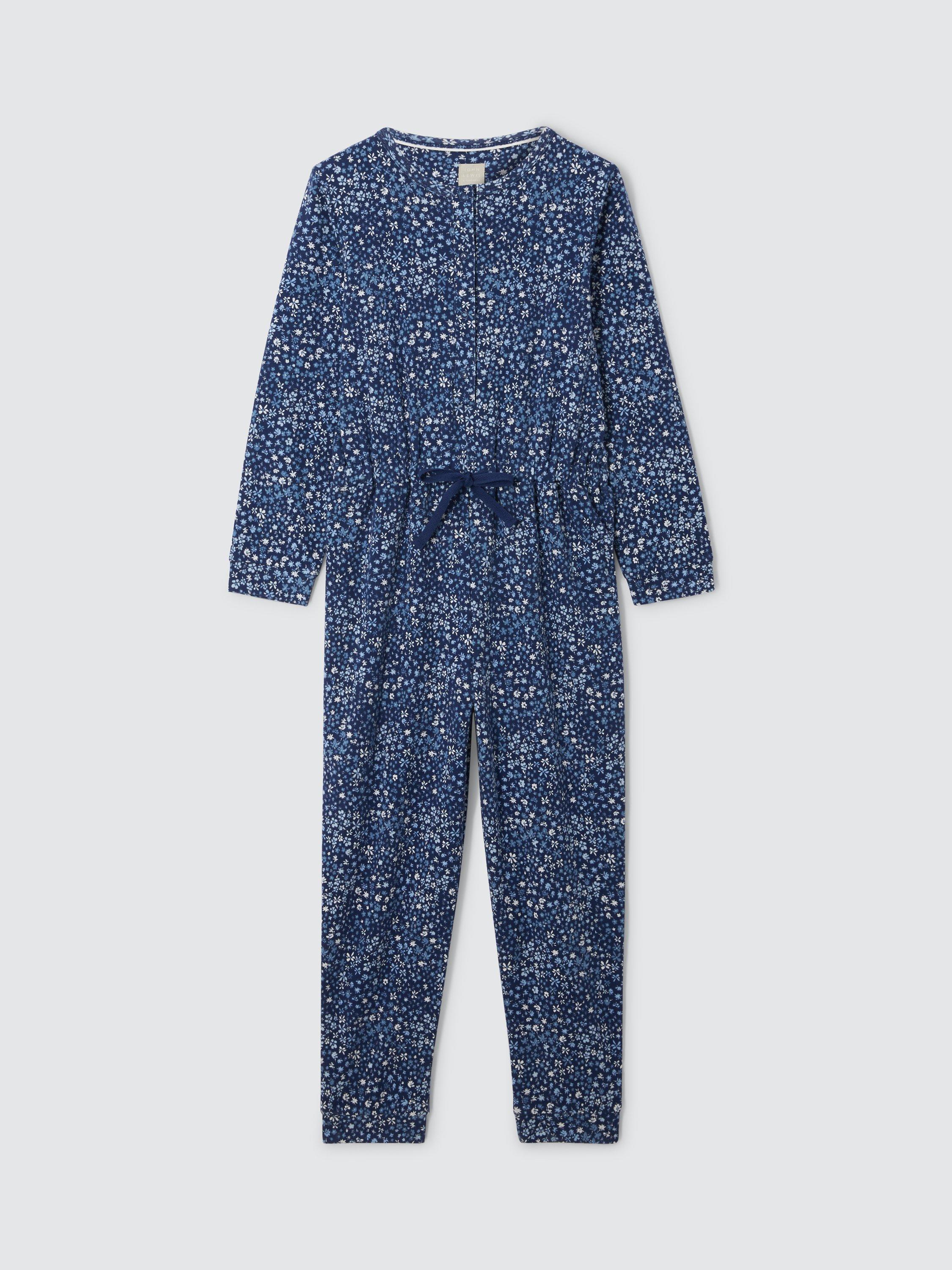 John Lewis Kids Ditsy Floral Print Lounge Onesie Navy