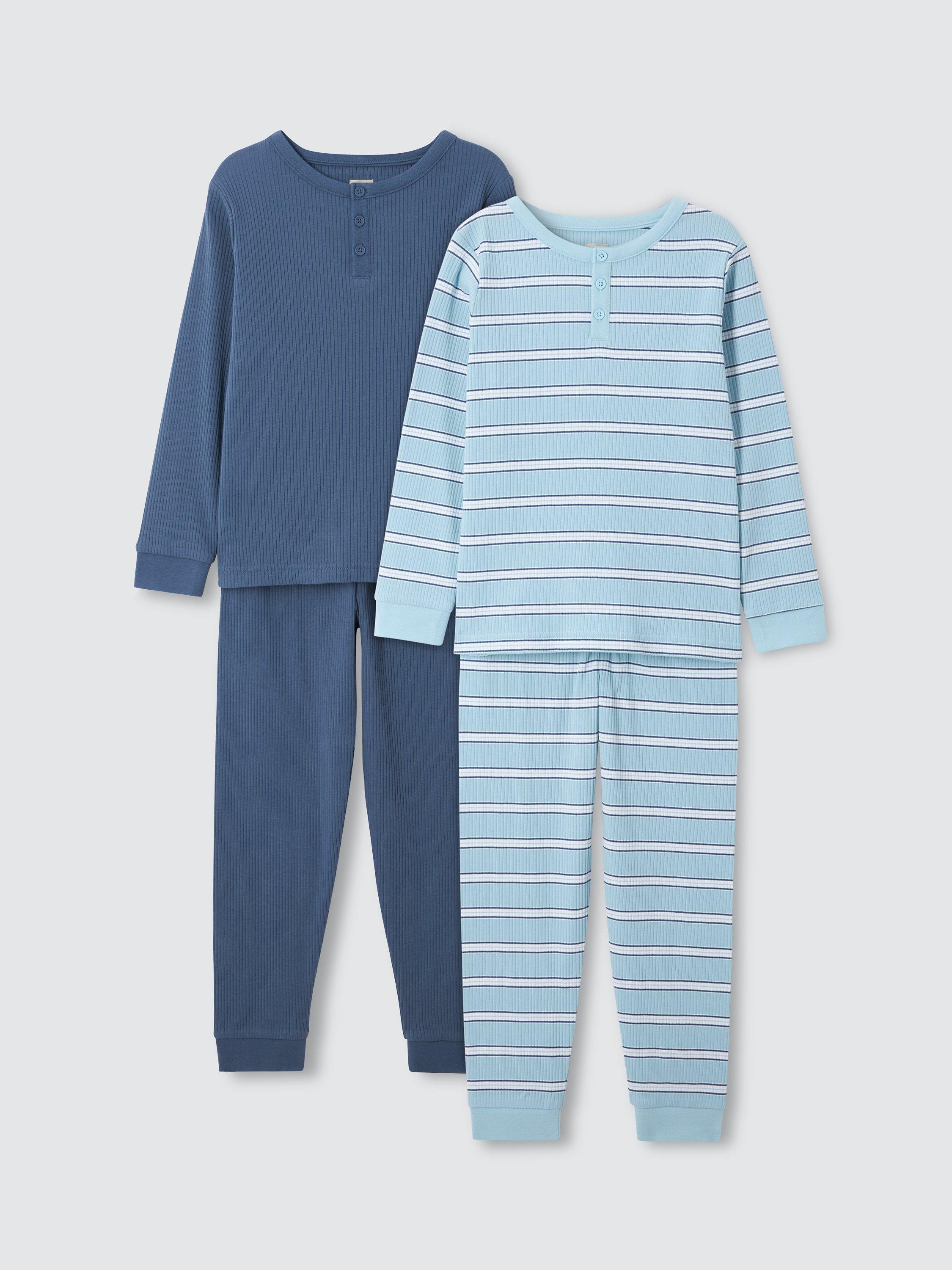 John Lewis Kids Stripe Rib Knit Pyjamas Set Of 2 Blue