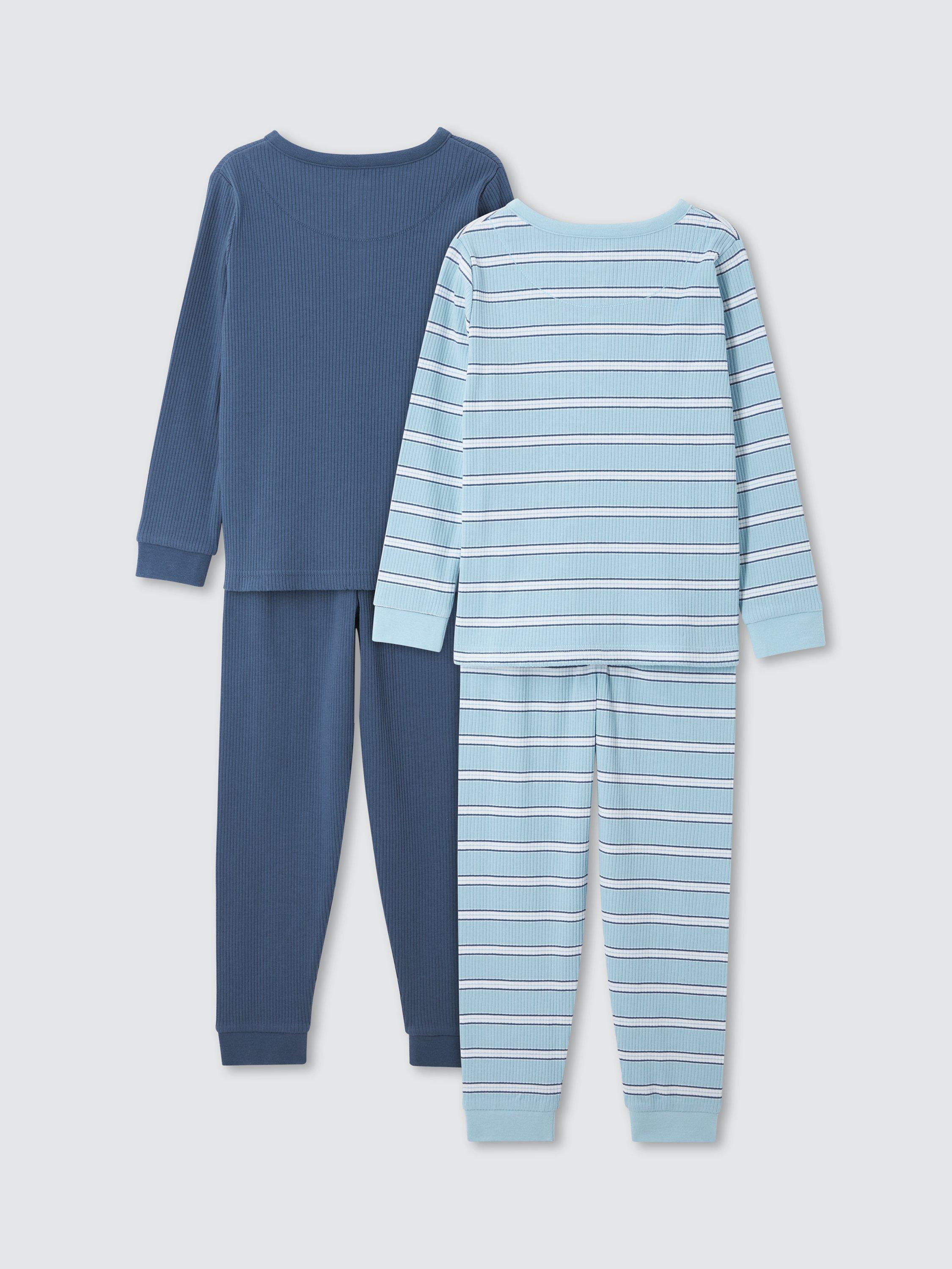 John Lewis Kids' Stripe Rib Knit Pyjamas, Set Of 2, Blue, 3 years