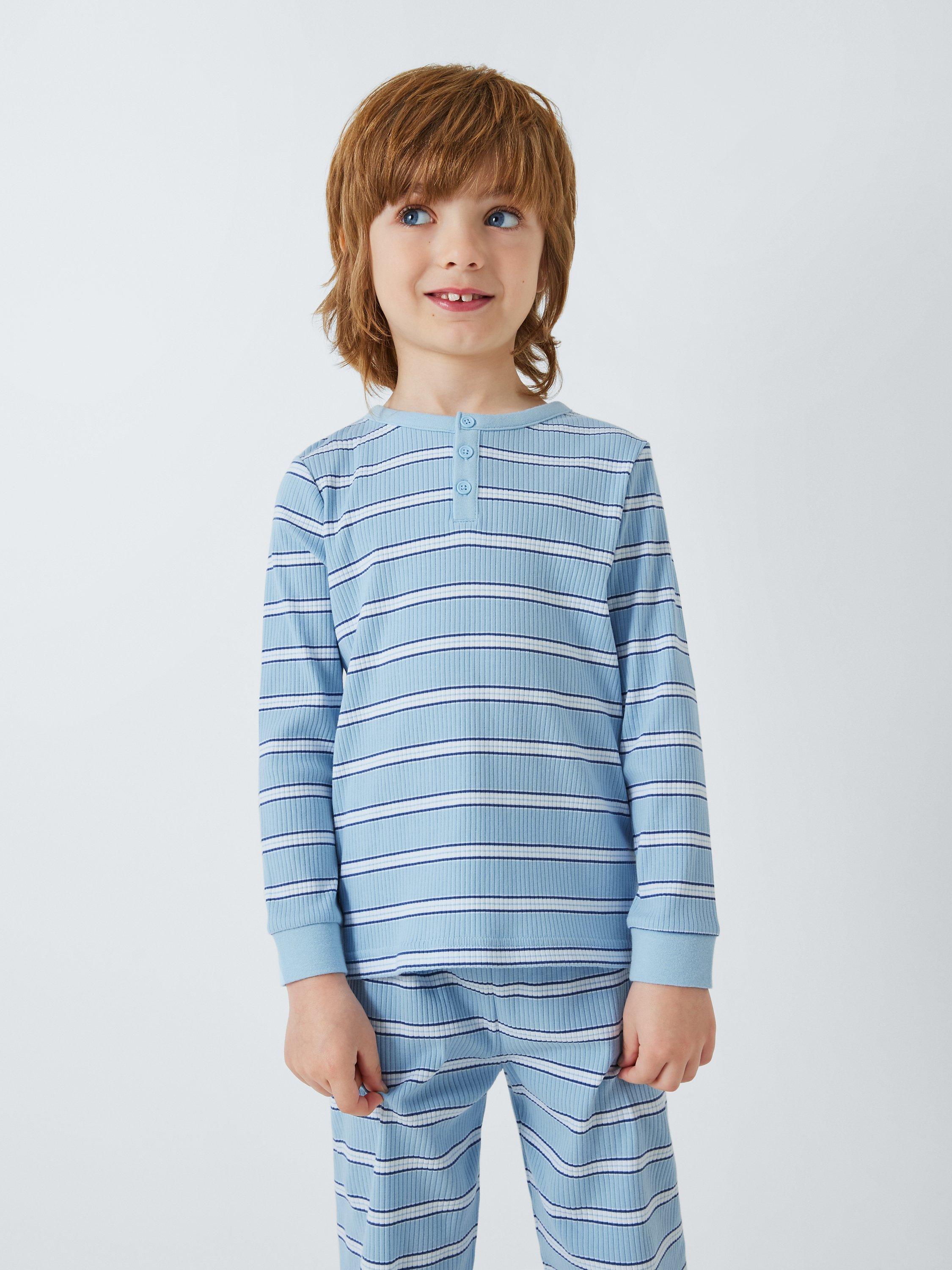 John Lewis Kids' Stripe Rib Knit Pyjamas, Set Of 2, Blue, 3 years