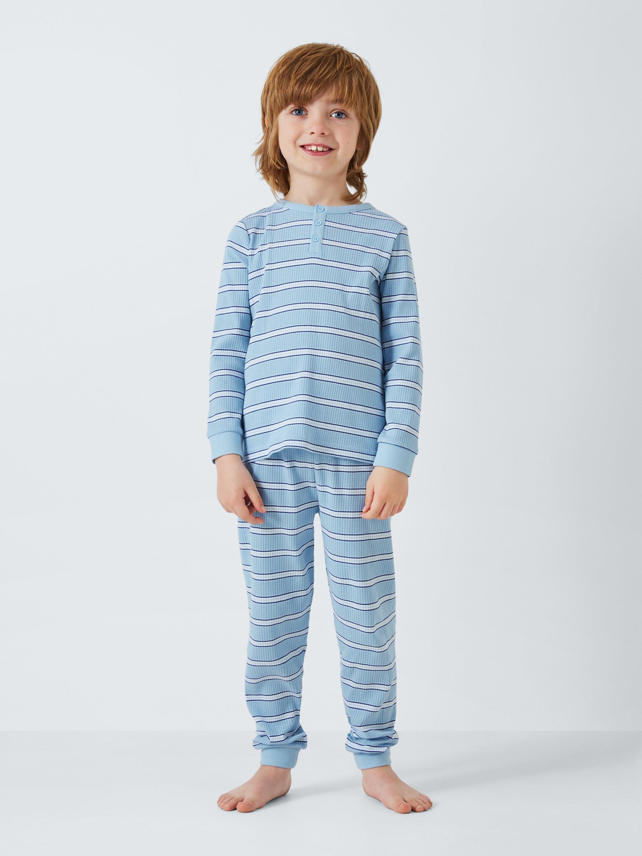 John Lewis Kids' Stripe Rib Knit Pyjamas, Set Of 2, Blue, 3 years