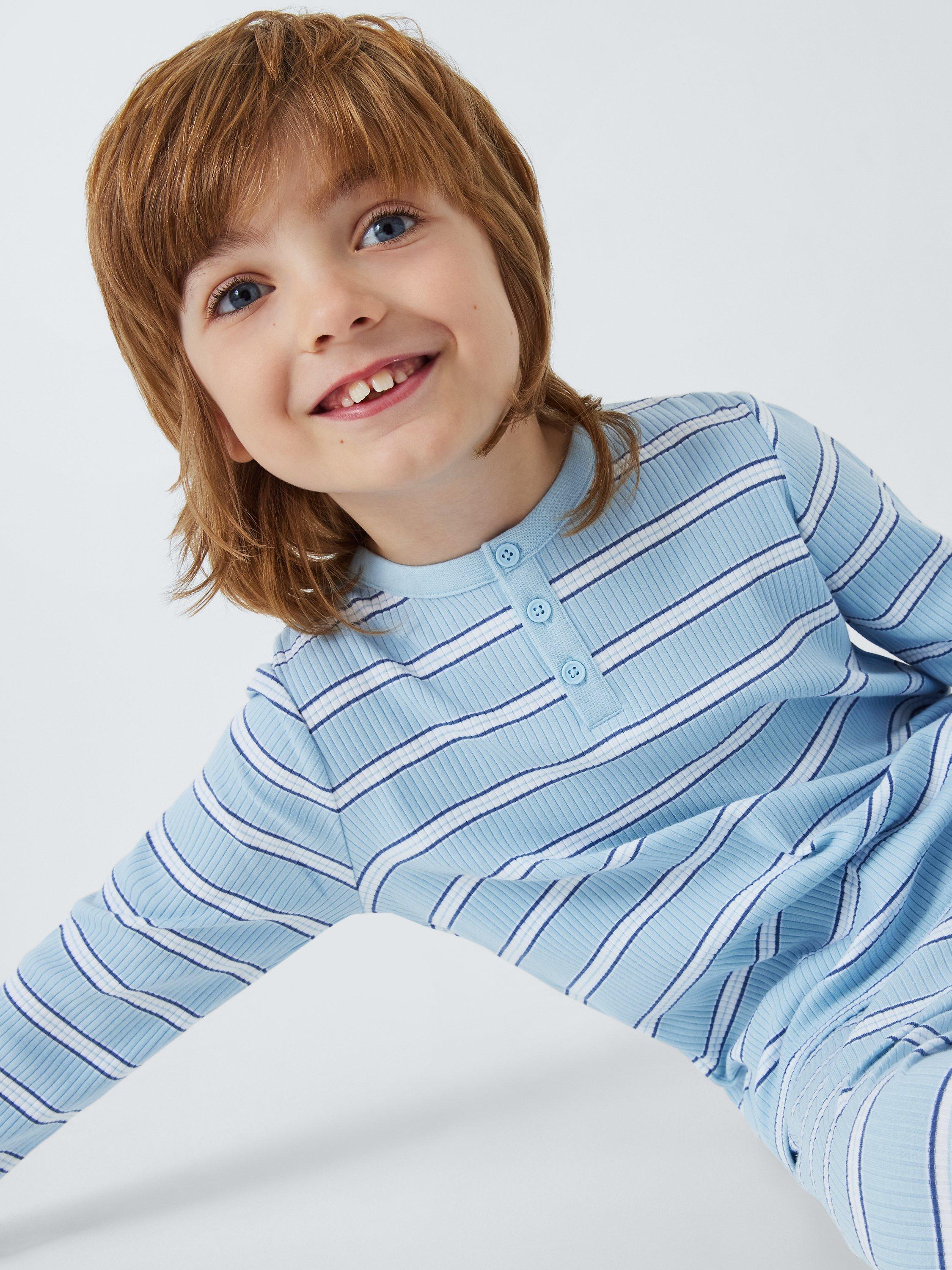 John Lewis Kids' Stripe Rib Knit Pyjamas, Set Of 2, Blue, 3 years