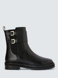 John Lewis Power Leather Double Buckle Biker Boots, Black