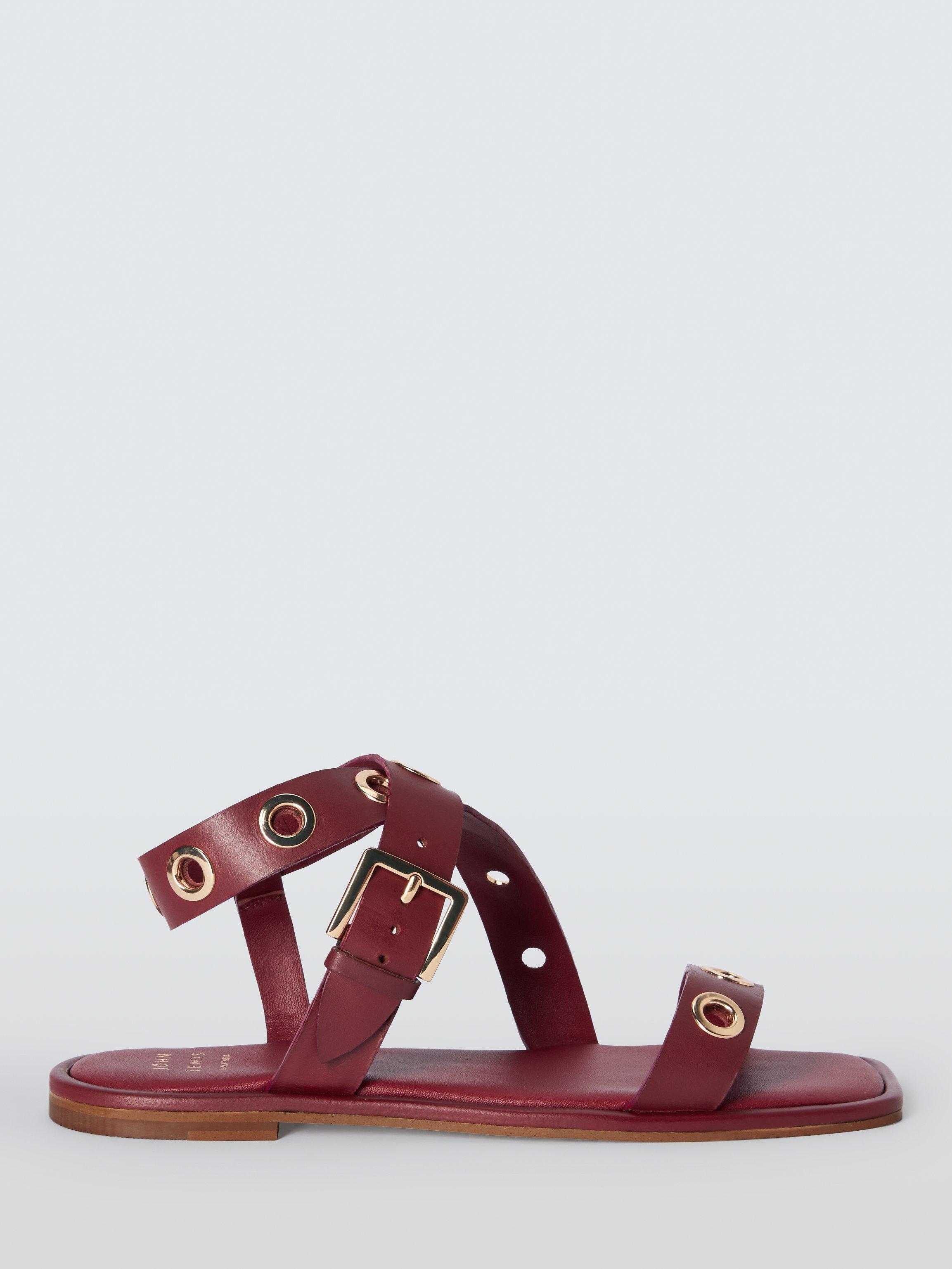 John Lewis Luxe Leather Eyelet Strappy Sandals Rhubarb