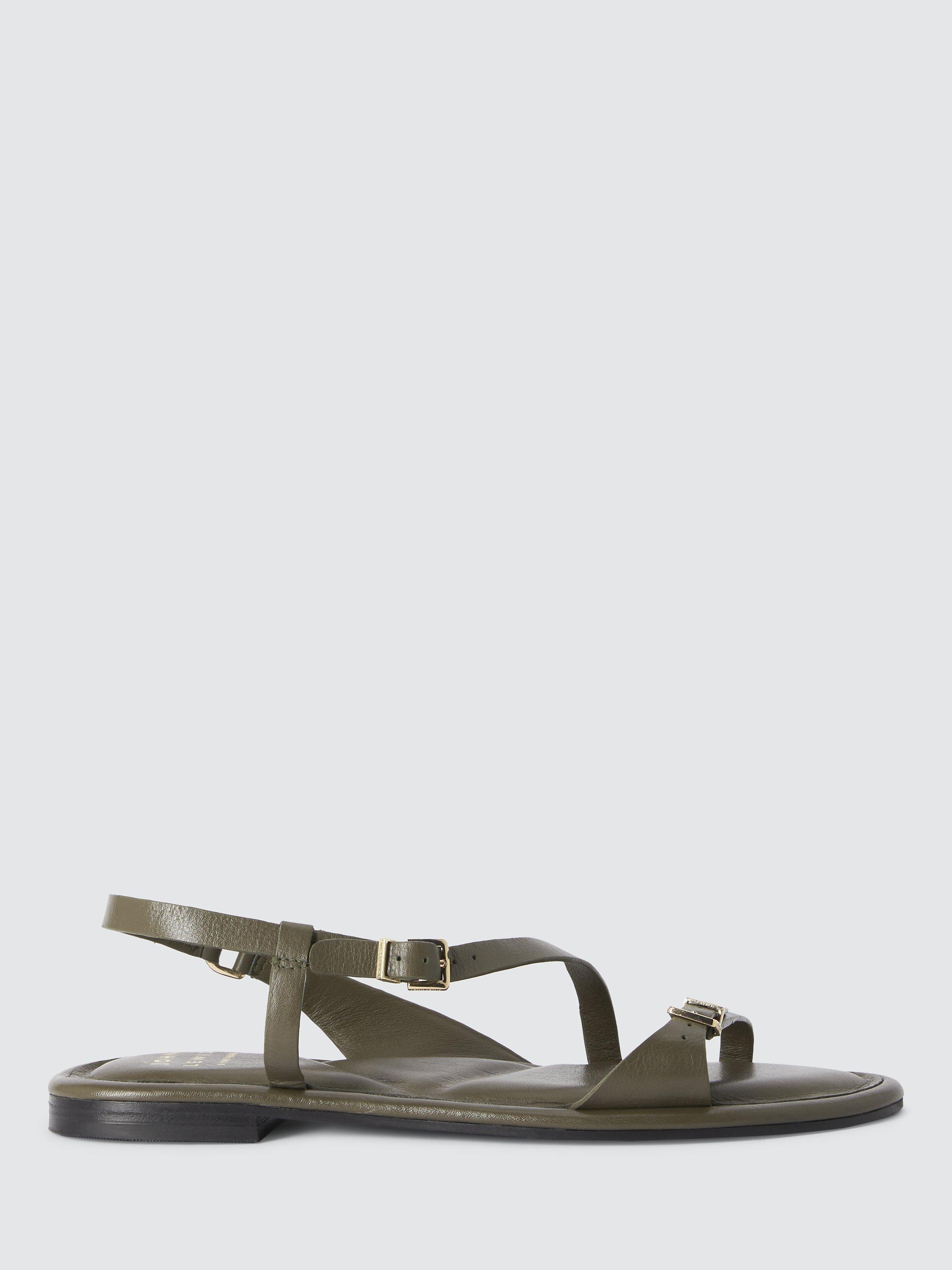 John Lewis Lu Kha Leather Mnin Buckle Strap Sandals, Olive