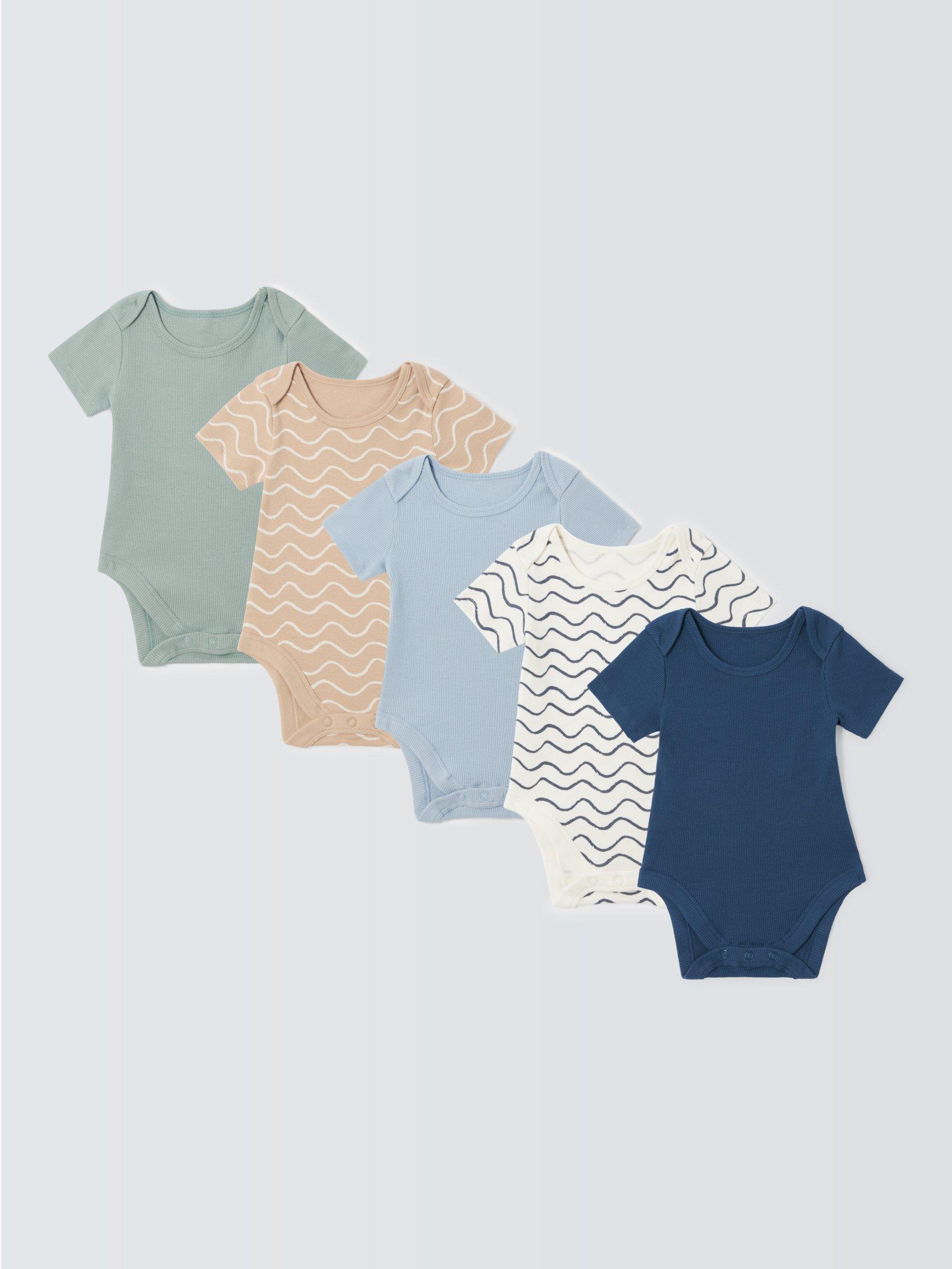 John Lewis Baby Wave Ribbed Bodysuit, Pack of 5, Multi