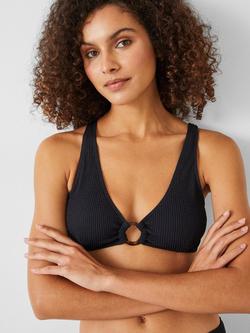 HUSH Crinkle Ribbed Ring Bikini Top, Black, Black