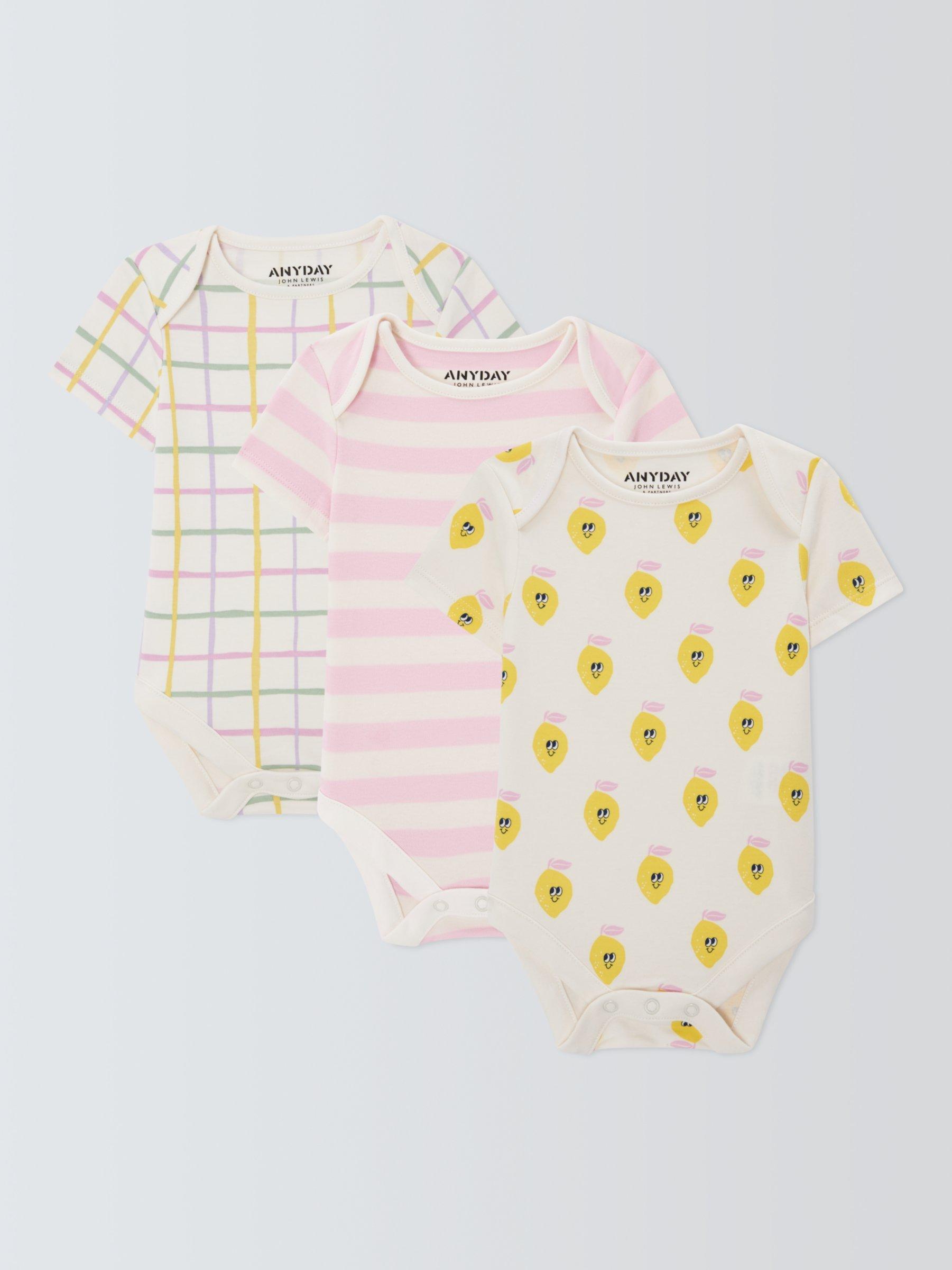John Lewis ANYDAY Baby Lemon Stripe Bodysuit, Pack of 3