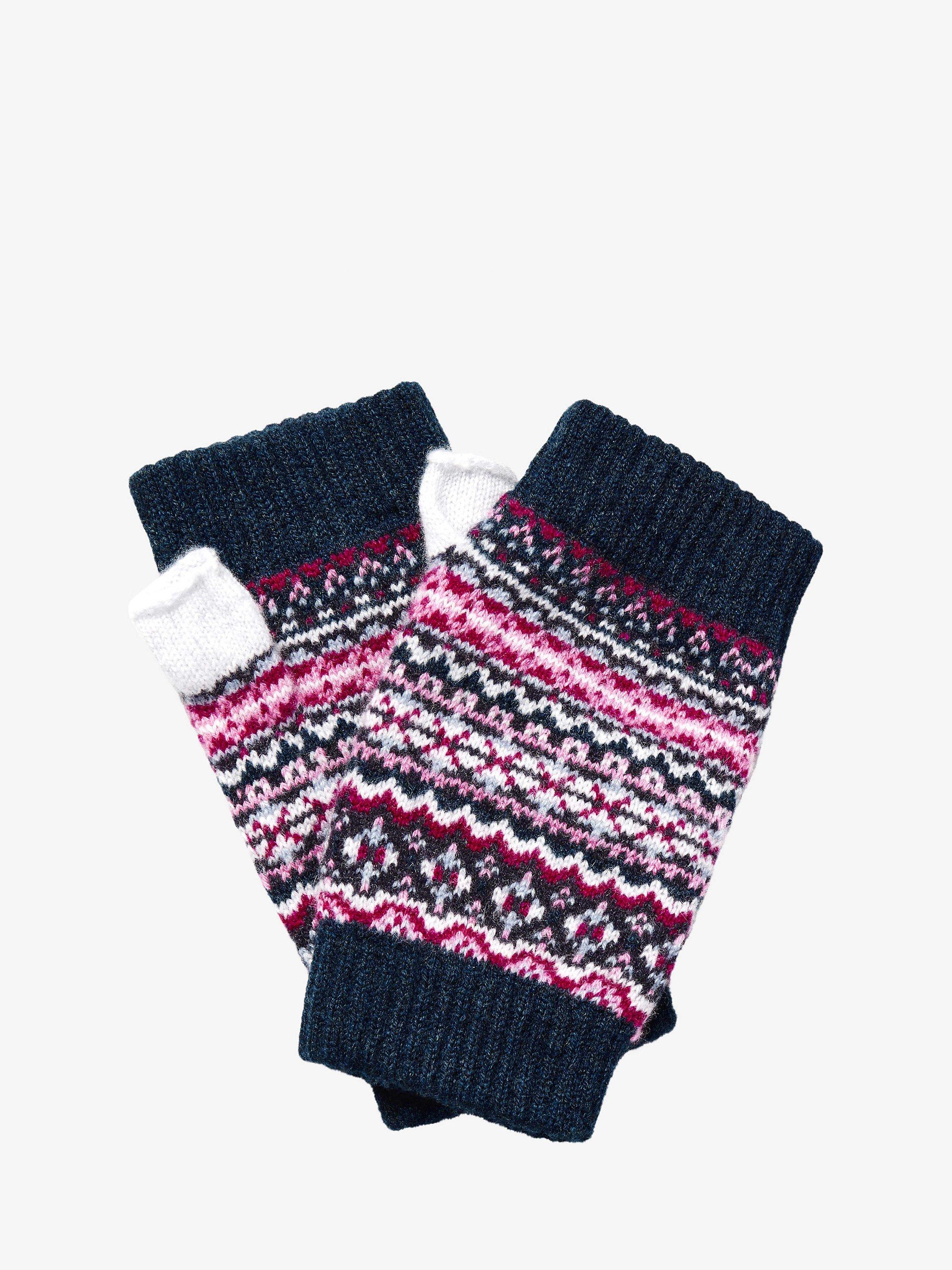 Brora Fair Isle Fingereless Cashmere Gloves, Raven