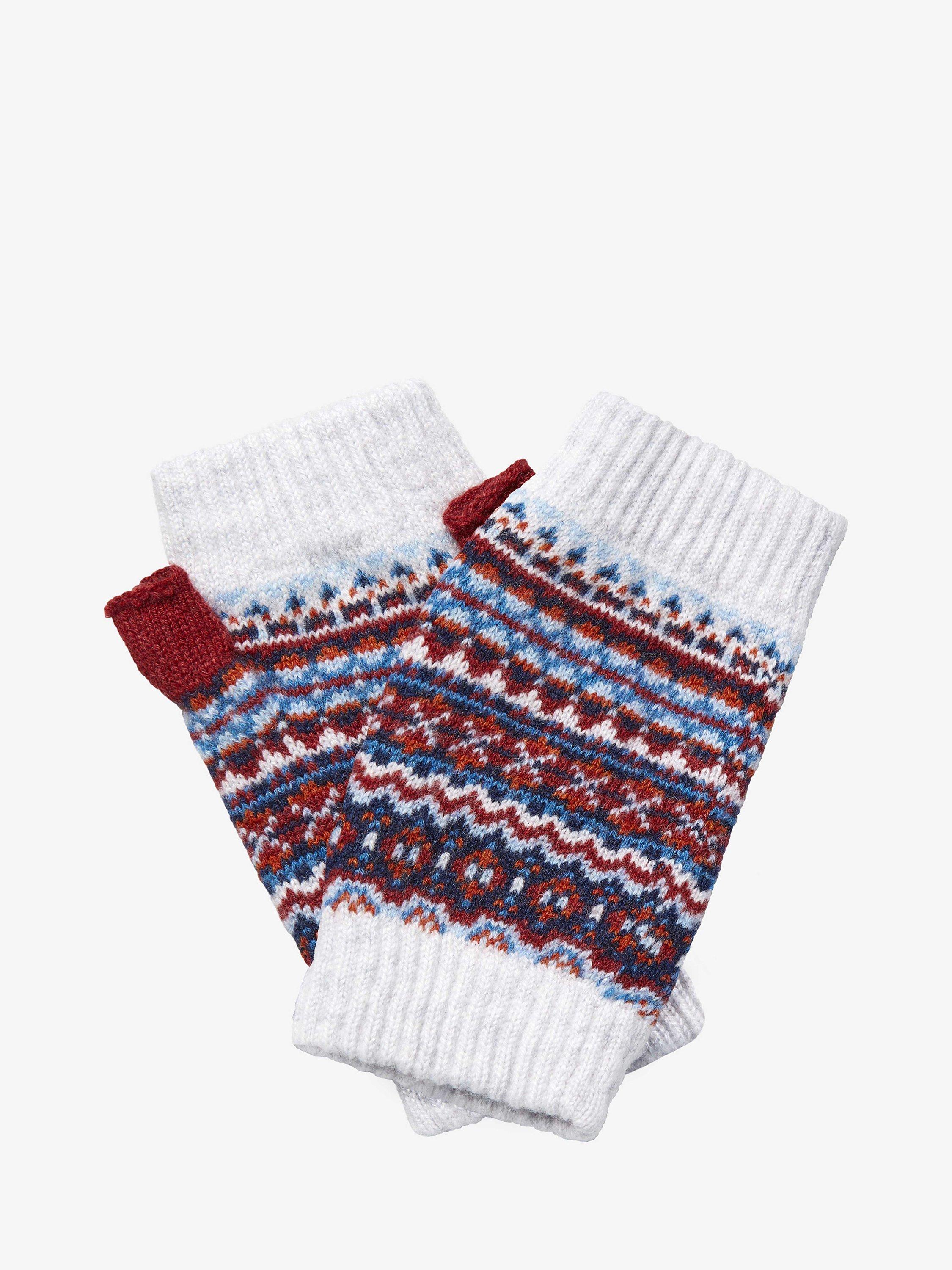 Brora Fair Isle Fingereless Cashmere Gloves, Pearl