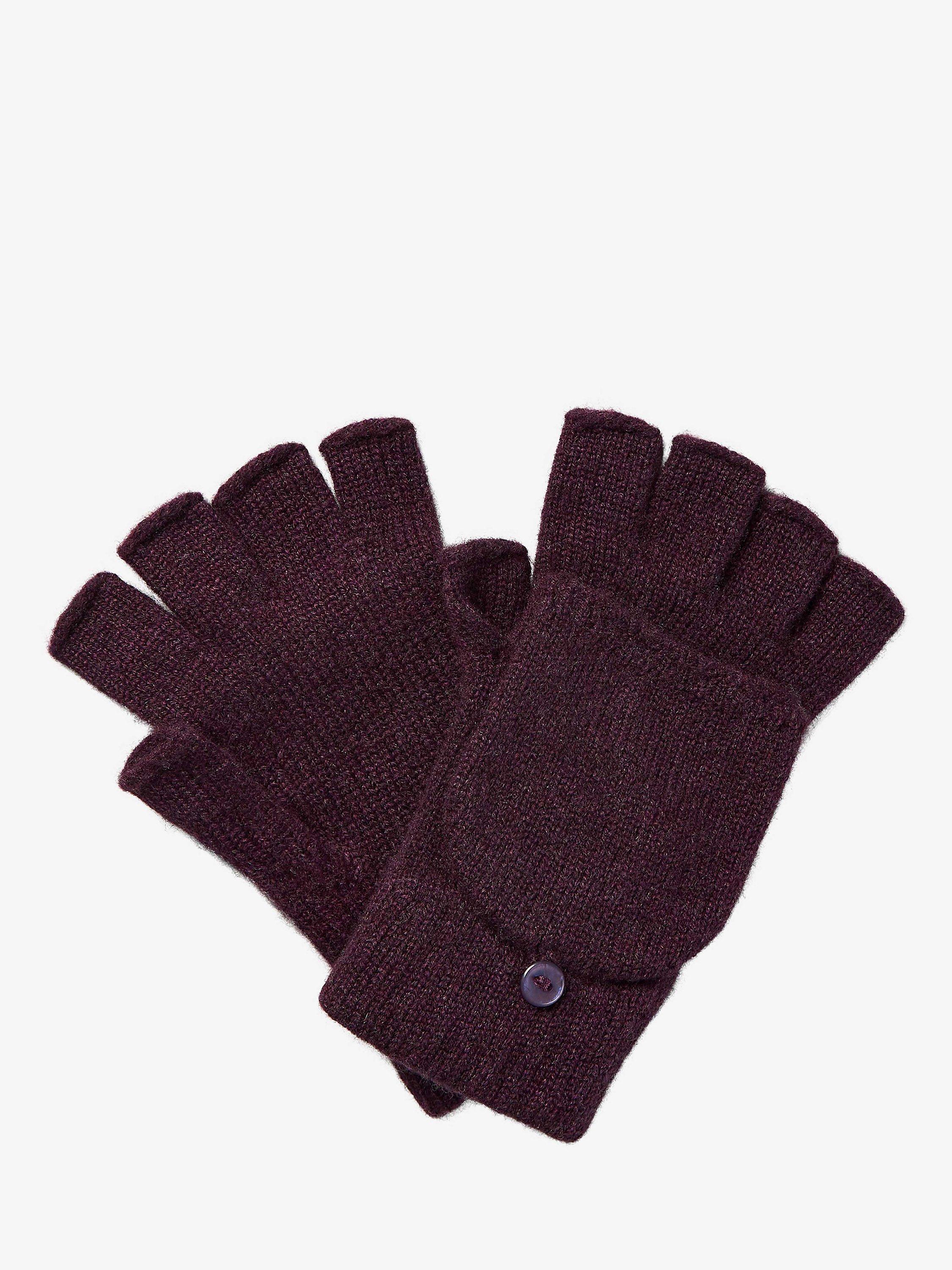 Brora Cashmere Flap Mittens, Aubergine, One Size