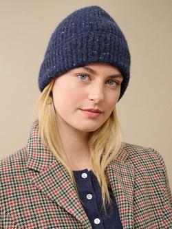 Brora Cashmere Donegal Ribbed Hat - view 2, French Navy