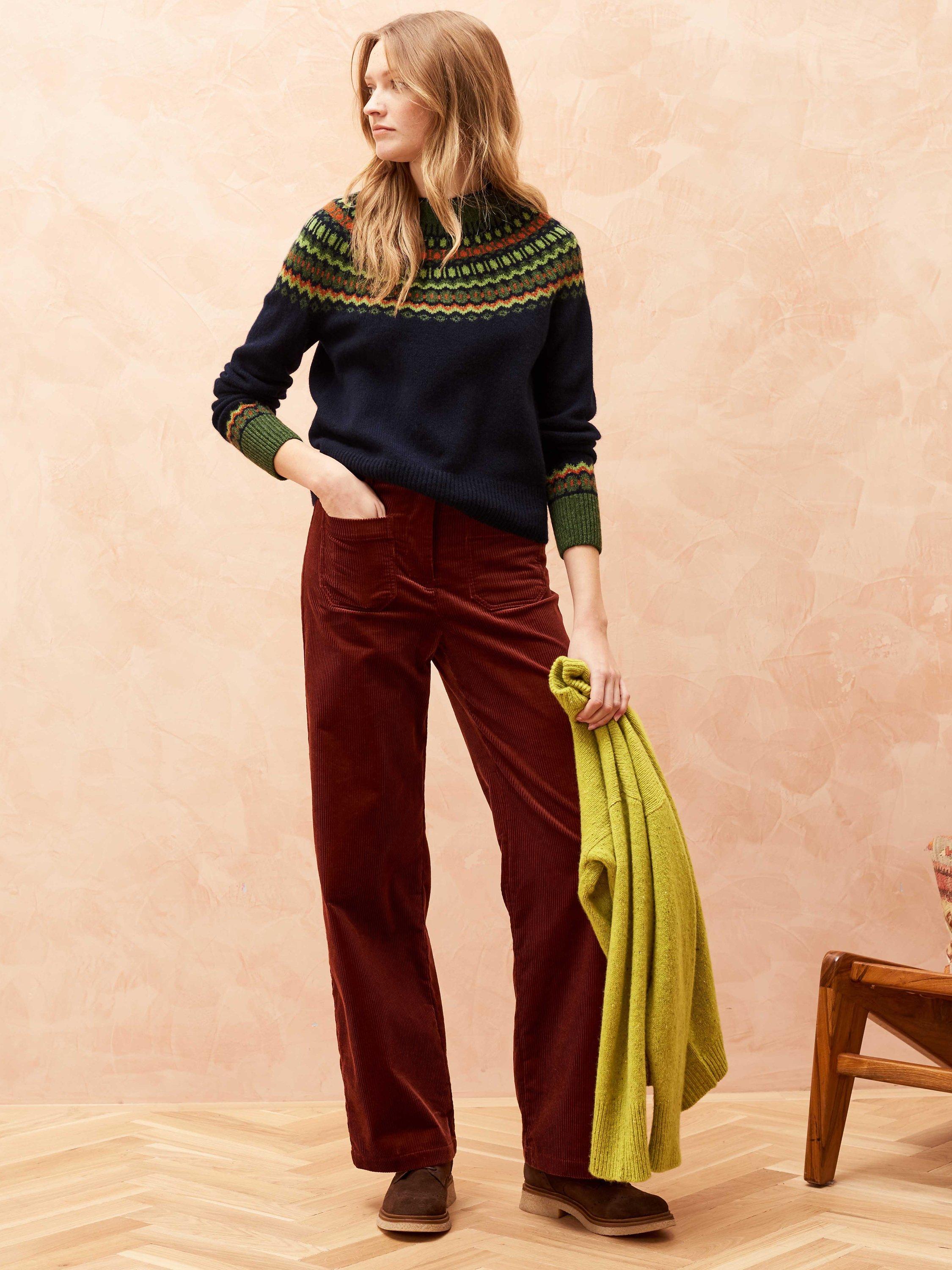 Brora Supersoft Lambswool Fairisle Yoke Jumper, Dark Navy, 8-10