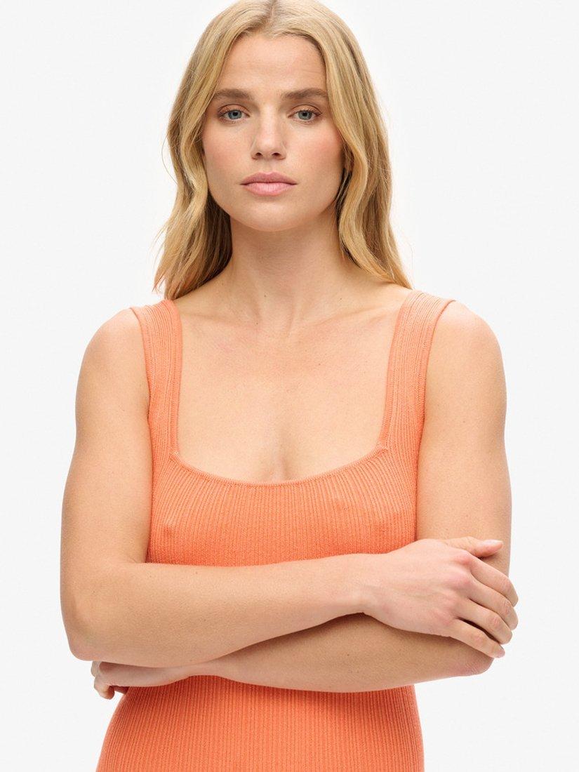 Product image 2 of 4, which shows Superdry Backless Knitted Mini Dress, Melon Orange, 16