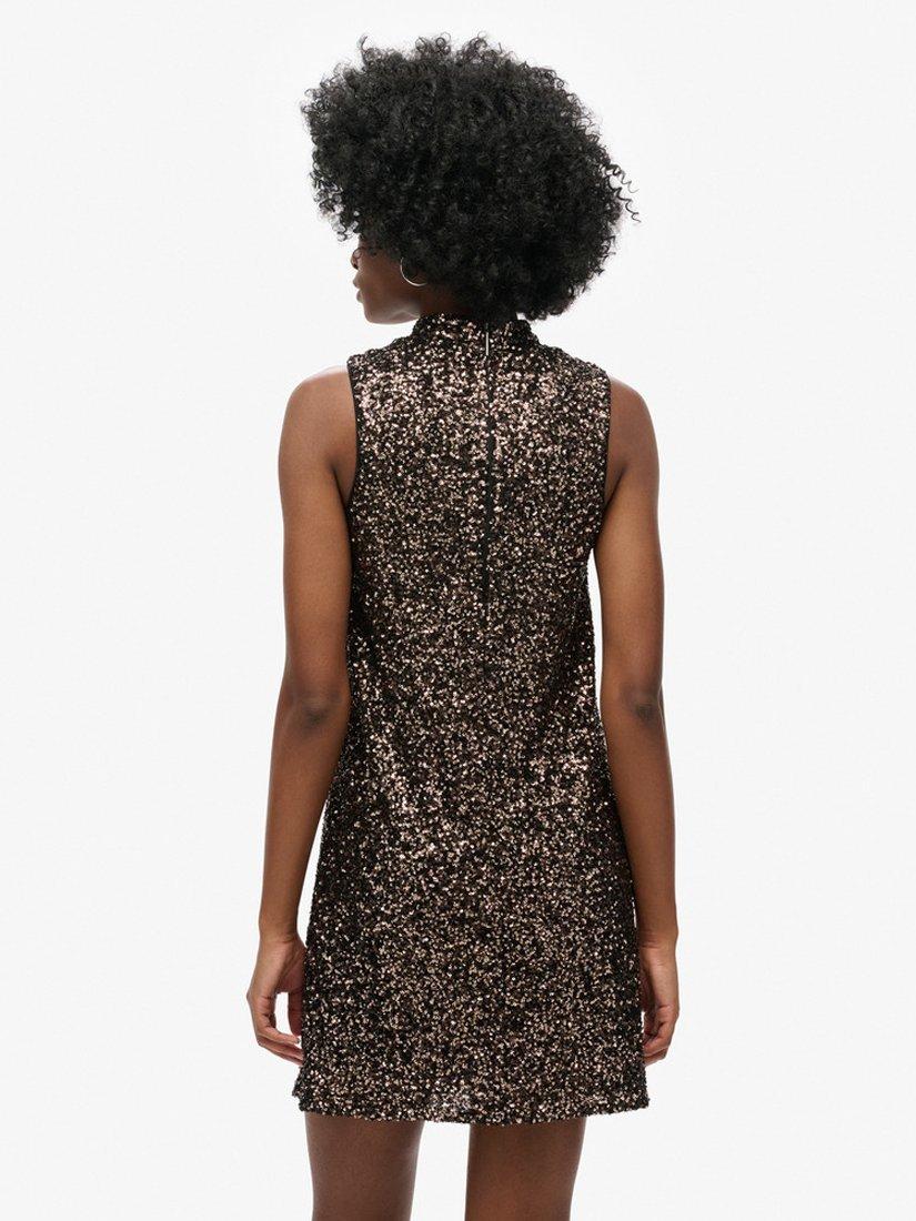 Product image 6 of 7, which shows Superdry Sleeveless Sequin A Line Mini Dress, Bronze Mega Sequin, 10