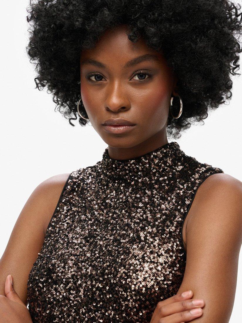Product image 4 of 7, which shows Superdry Sleeveless Sequin A Line Mini Dress, Bronze Mega Sequin, 10