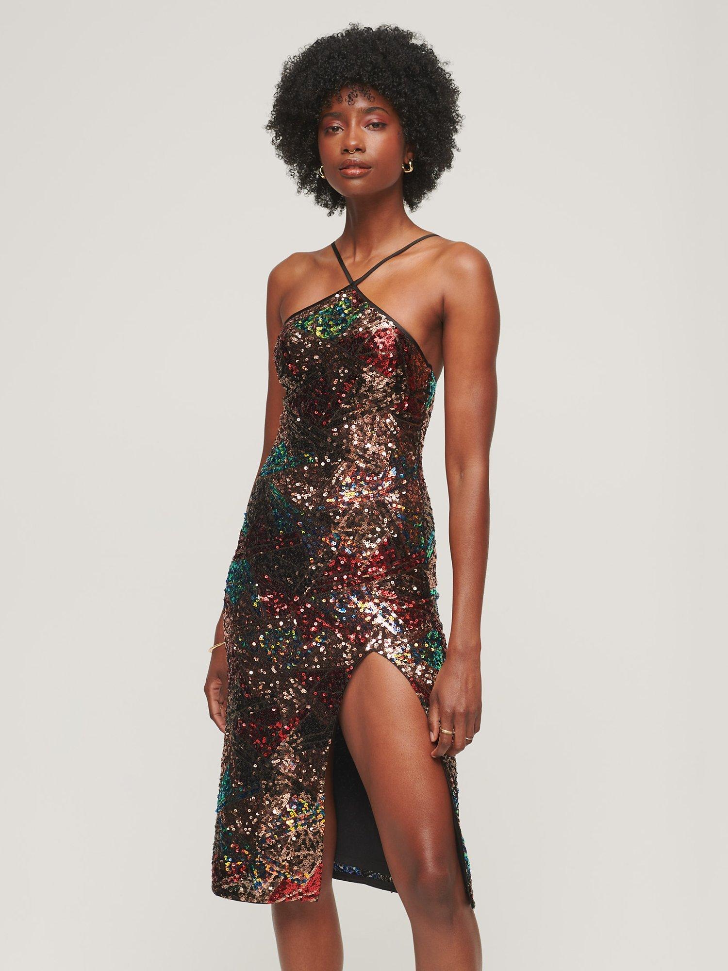 Superdry Sequin Halterneck Midi Dress, Multi Union Sequin