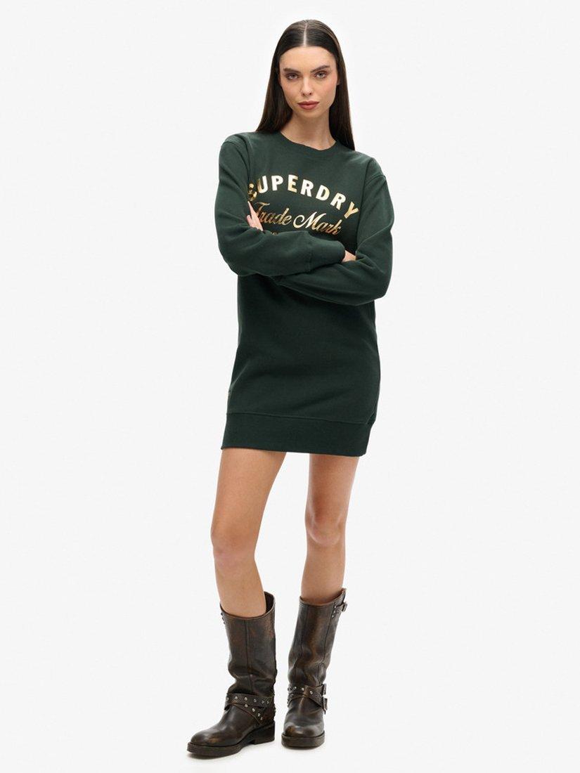 Product image 2 of 5, which shows Superdry Luxe Metallic Logo Jersey Dress, Academy Dark Green, 14