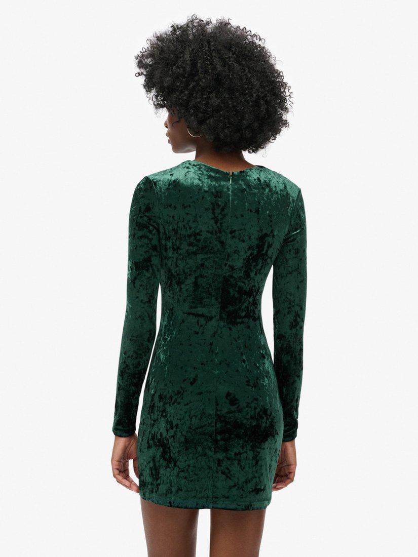 Product image 5 of 6, which shows Superdry Velvet Long Sleeve Mini Dress, Deepest Green, 6