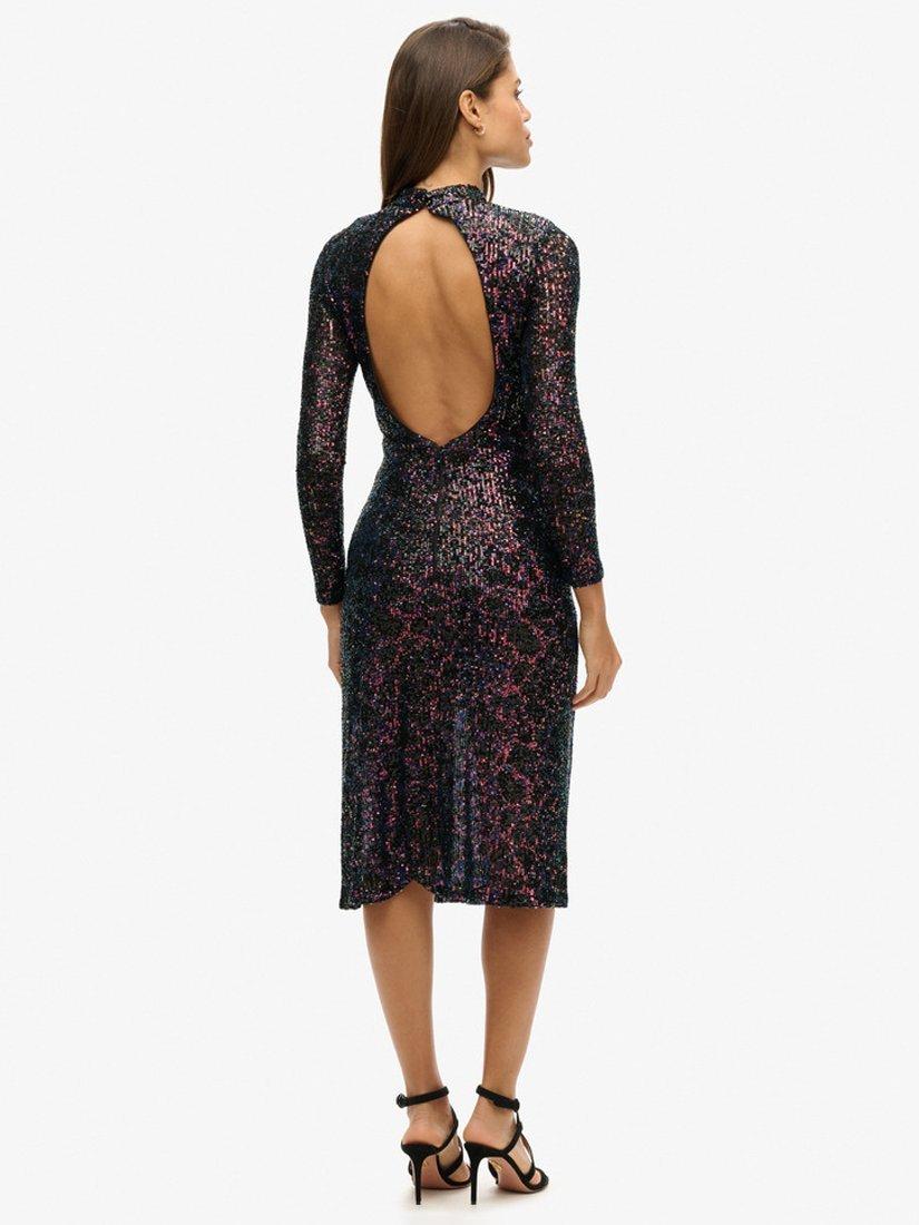 Product image 6 of 6, which shows Superdry Backless Sequin Midi Dress, Midnight, 8