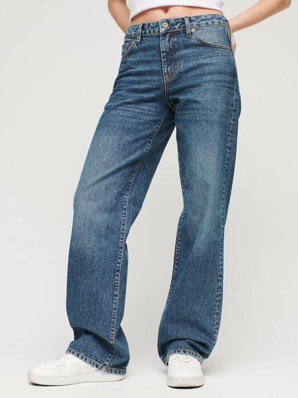 Superdry Organic Cotton Vintage Wide Leg Jeans, Fulton Vintage Blue